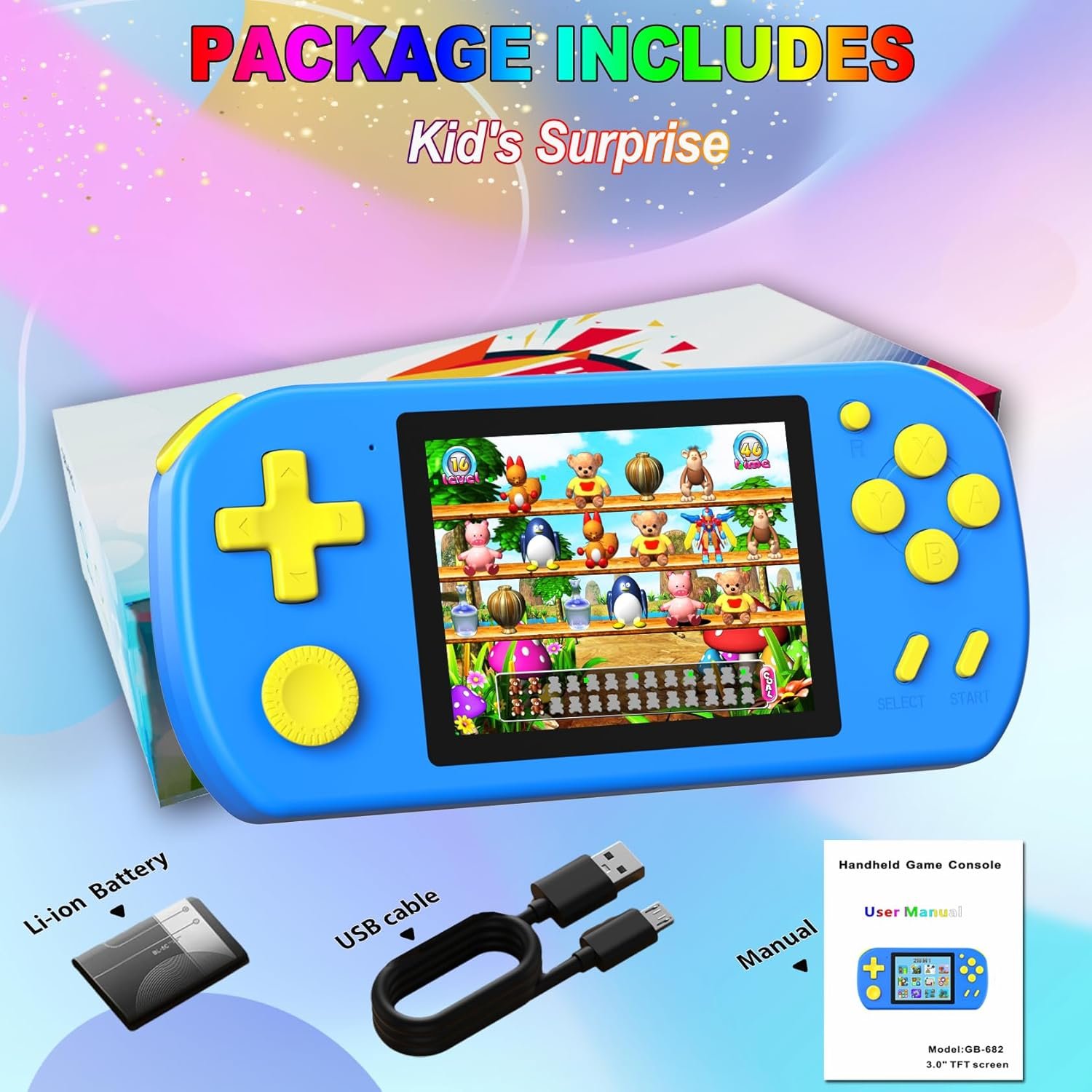 Kids Handheld Games Preloaded 218 Retro Video Games, Portable Gaming Electronic Toys for 4-12 Year Old Boys Girls with 3.0" Screen Rechargeable Battery, Gifts for Birthday Home Travel (Blue) - Image 8