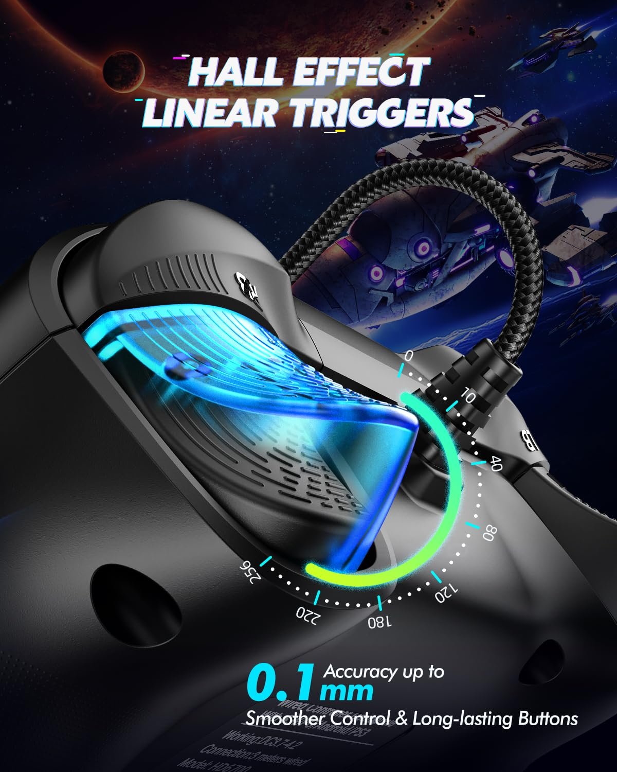 Wired Gaming Controller, Hall Lineness Trigger, Joystick Gamepad with Dual-Vibration PC Game Controller Compatible with PS3, Switch, Windows 10/8/7 PC, Laptop, TV Box, Steam, Epic, Android Mobile Phones, Tesla, 6.5 ft USB Cable(Wired Controller) - Image 4