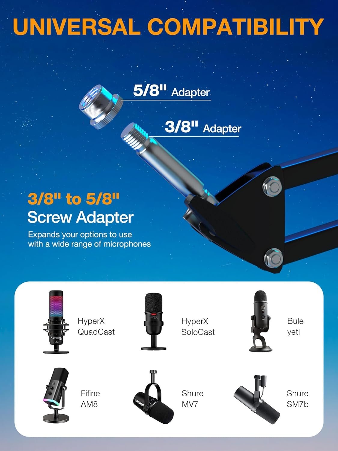QuadCast Boom Arm, Mic Arm Microphone Arm for HyperX QuadCast SoloCast Blue Yeti Fifine AM8 and Most Mic, Mic Stand Desk with 3/8" to 5/8" Adapter by SUNMON - Image 4