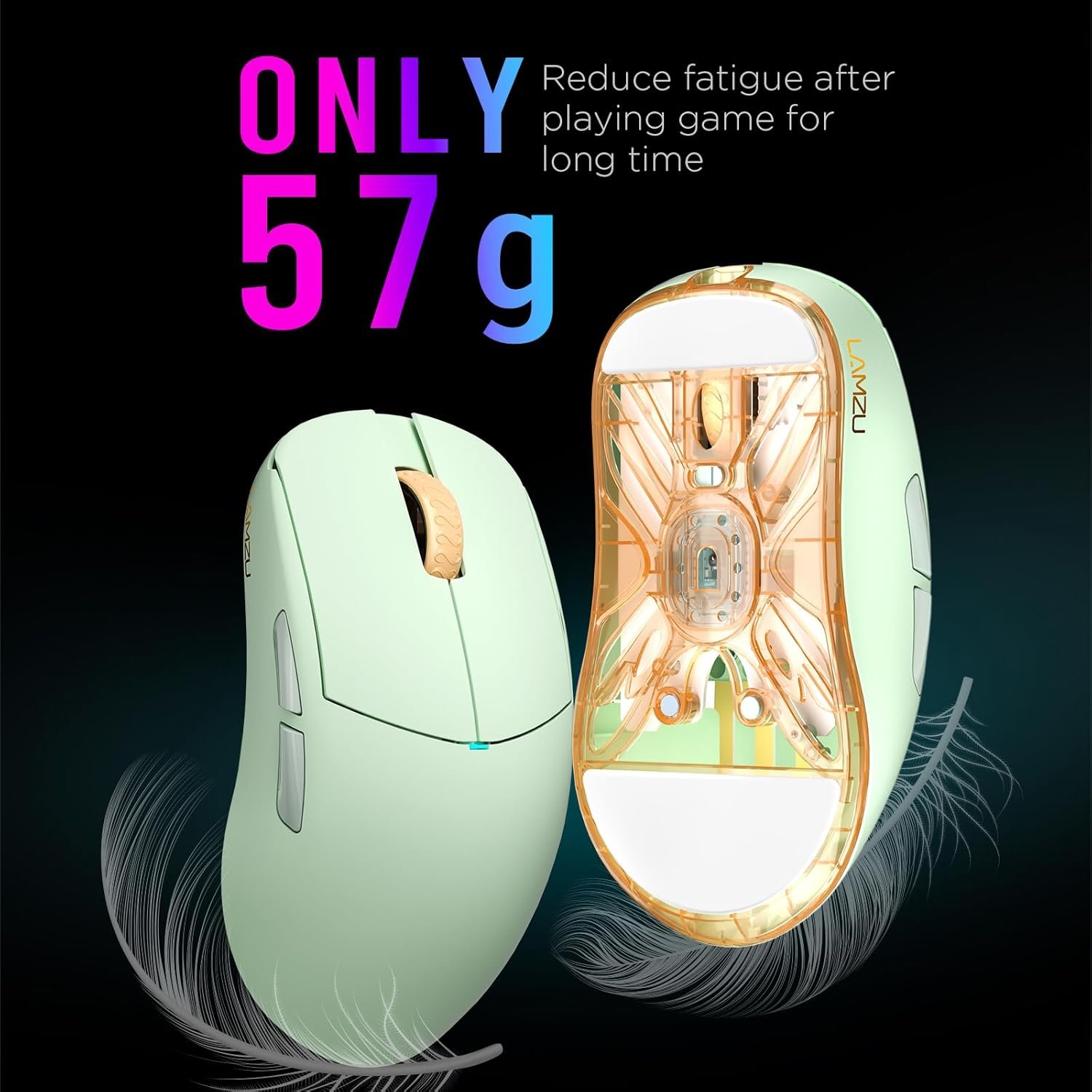 Lamzu Atlantis OG V2 Pro Wireless Gaming Mouse, Ultra Lightweight 57g, 26000 DPI, Symmetrical, Mechanical Switch, Silver TTC Encoder, PAW3395 Sensor, MCU Nordic 52840-Matcha Green - Image 7