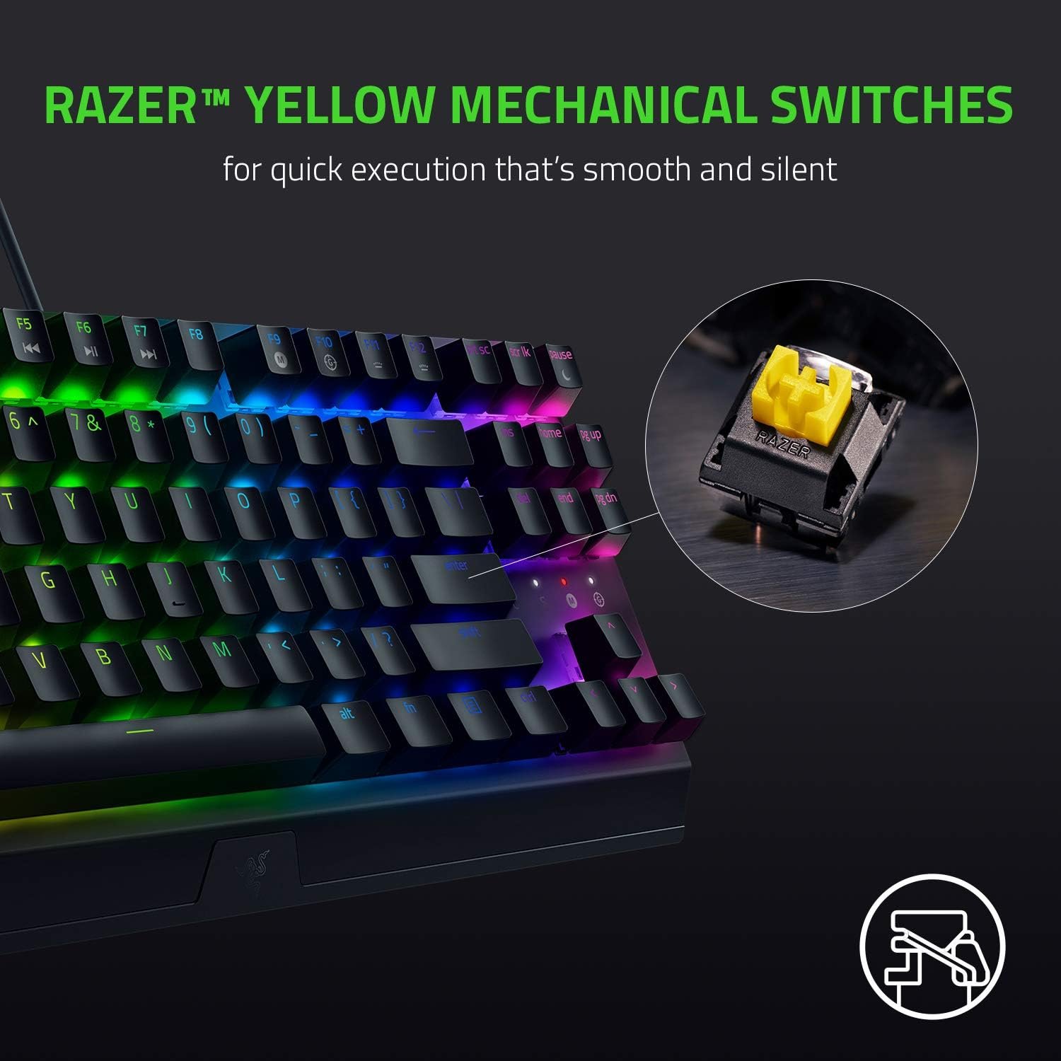 Razer BlackWidow V3 TKL Mechanical Gaming Keyboard: Yellow Mechanical Switches Linear & Silent - Chroma RGB - Compact Form Factor - Programmable Macros Snap Tap - Image 3