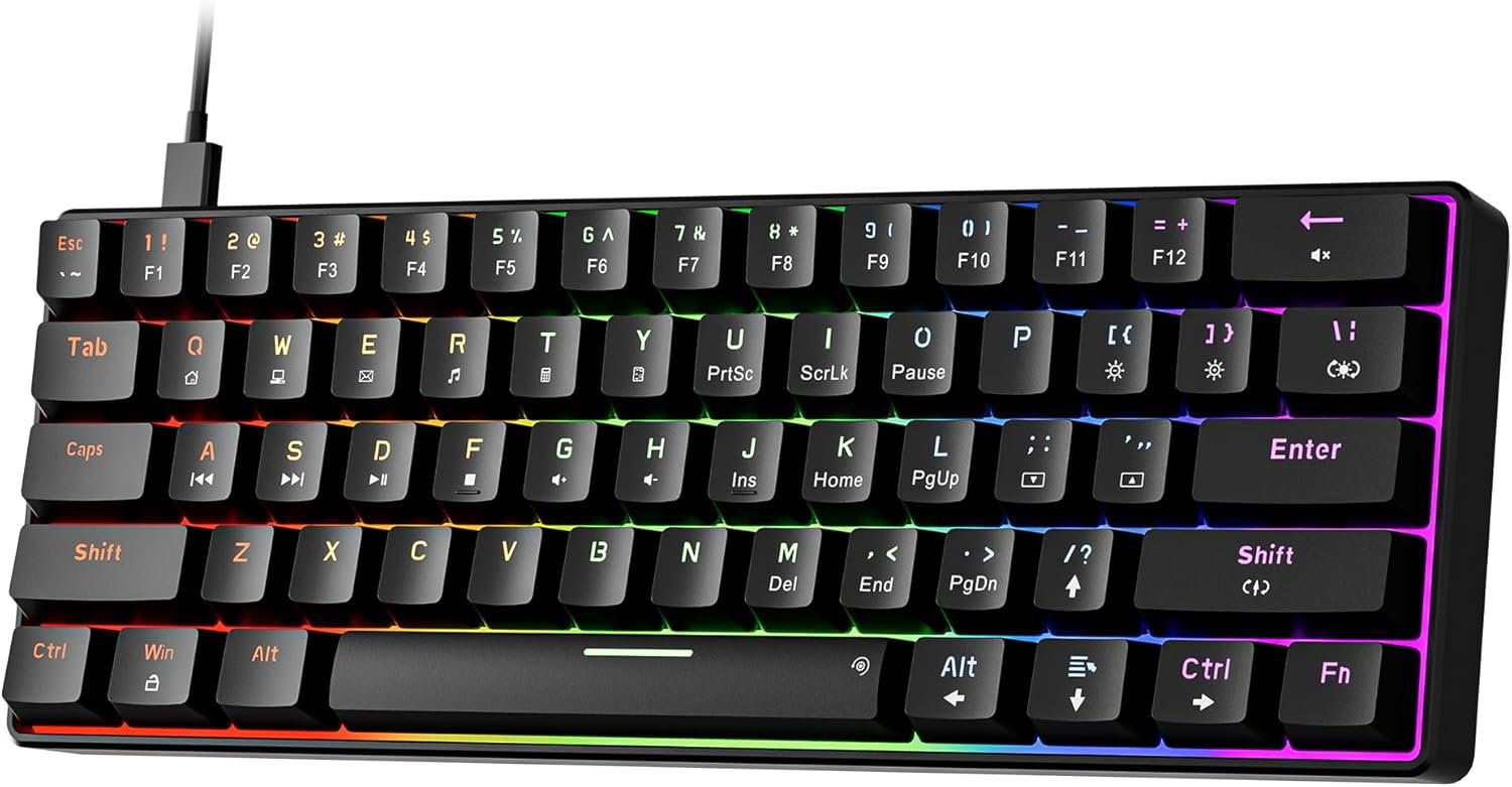 Newmen GM611 Mechanical Keyboard,LED Rainbow Backlit Gaming Wired Keyboard Compact Mini 61 Keys Portable 60 Percent Mechanical Keyboards with Black Keycaps,for Windows Laptop PC Linear Red Switches - Image 2