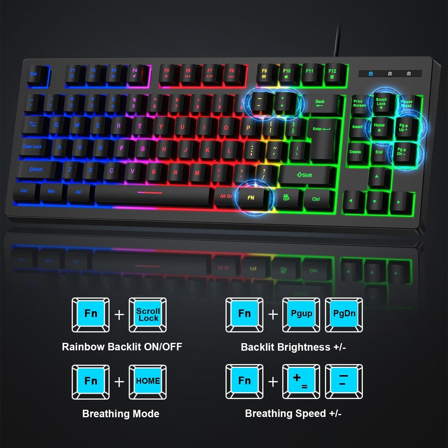 RGB 87 Keys Gaming Keyboard and Backlit Mouse Combo,BlueFinger USB Wired Rainbow Keyboard,Gaming Keyboard Set for Laptop PC Computer Game and Work - Image 4