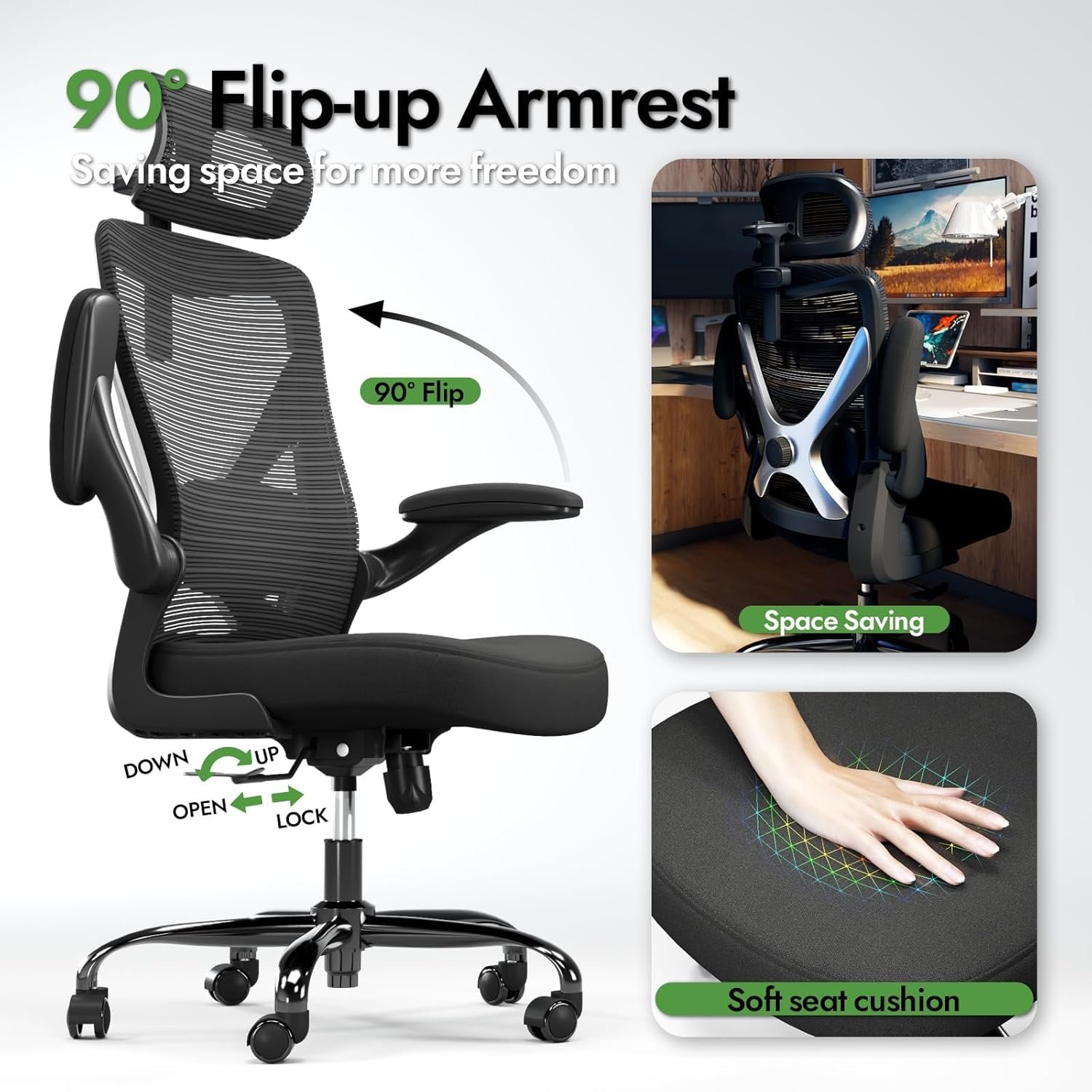 Ergonomic Office Chair - X-Shaped Computer Desk Chair Comfy, Gaming Chair, Office Chair with Lumbar Support, Mesh Office Chairs with Headrests, Desk Chair for Long Hours (Black Silver) - Image 9