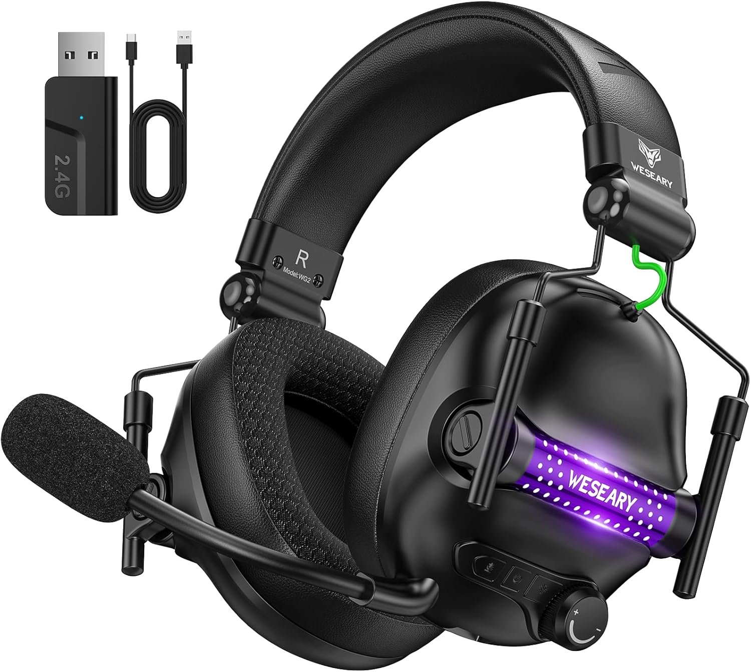 WG2 Wireless Gaming Headsets with Microphone for PS5, PS4, PC, Switch, Mac, Crystal Stereo Bluetooth Headphones, Wireless Headset 2.4GHz with Lossless Audio, 50 Hr Battery, Cool LED - Image 2