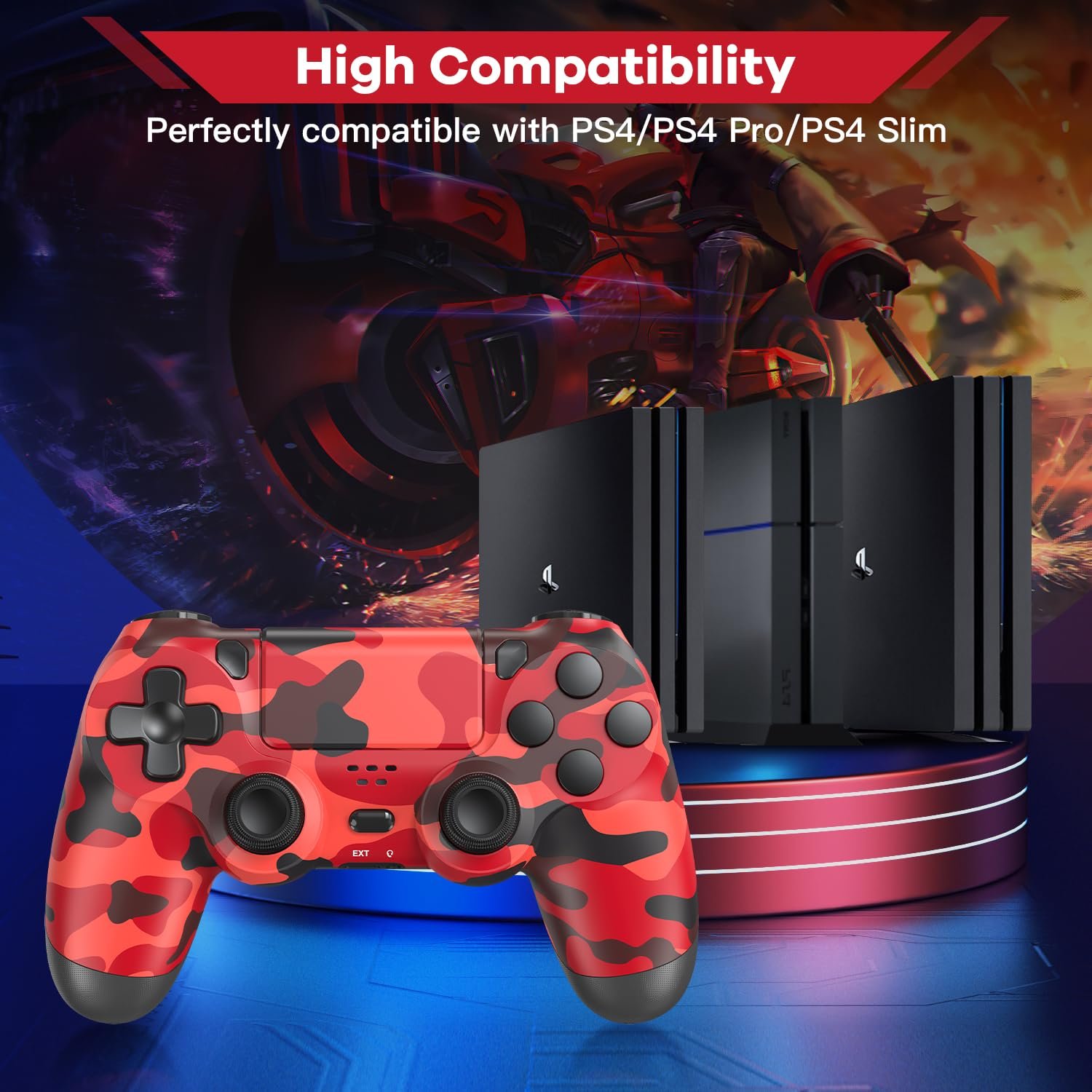 Hiyuky PS4 Controller 2 Pack,Wireless Controller for PS4/Slim/Pro/PC with 3.5mm Audio Jack/Dual Vibration/6-Axis Motion Control/Touch Pad - Image 3