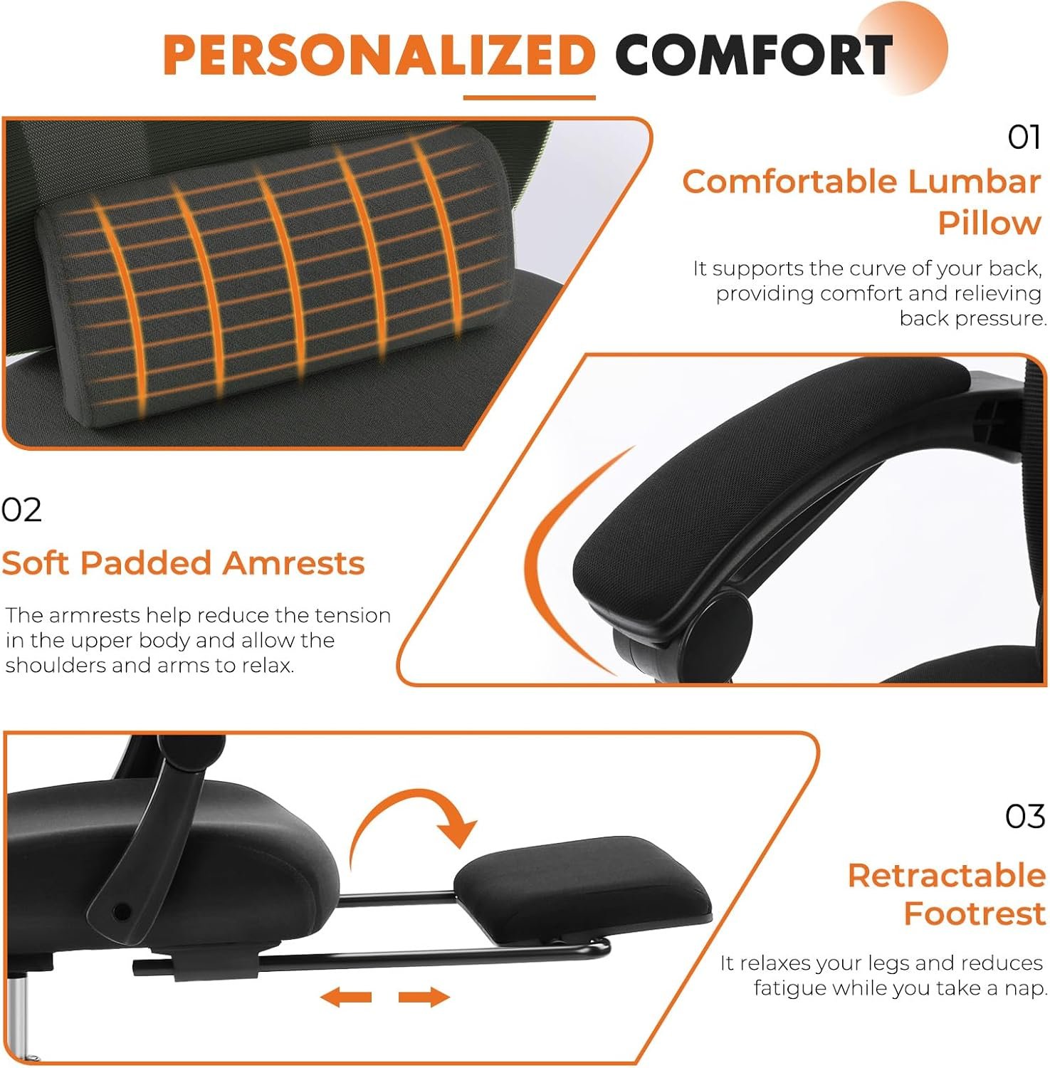 Sweetcrispy Office Computer Desk Chair, Ergonomic High-Back Mesh Rolling Work Swivel Chairs with Wheels, Comfortable Lumbar Support, Comfy Arms for Home, Bedroom, Study, Student, Black - Image 7