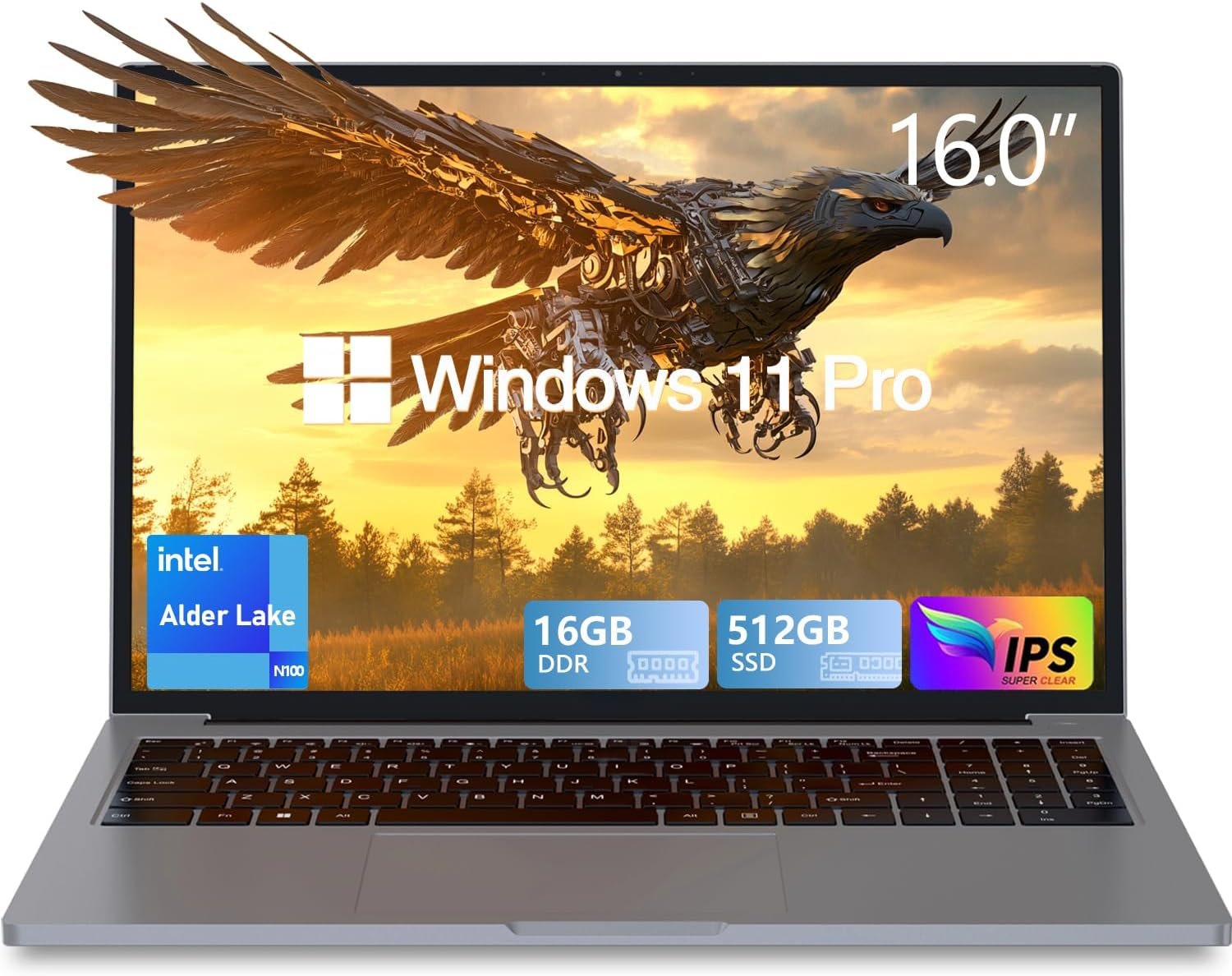 Laptop Gaming,Gaming Laptops,16GB DDR4 512GB SSD,16"FHD 1920*1080P PC,Windows 11 Pro,Full Metal Housing,N100 CUP(Up To 3.4Ghz),BT5.0, 5G Wifi, 3*USB3.2, Supports Type C Charging,5000mAh Battery,Gray - Image 2