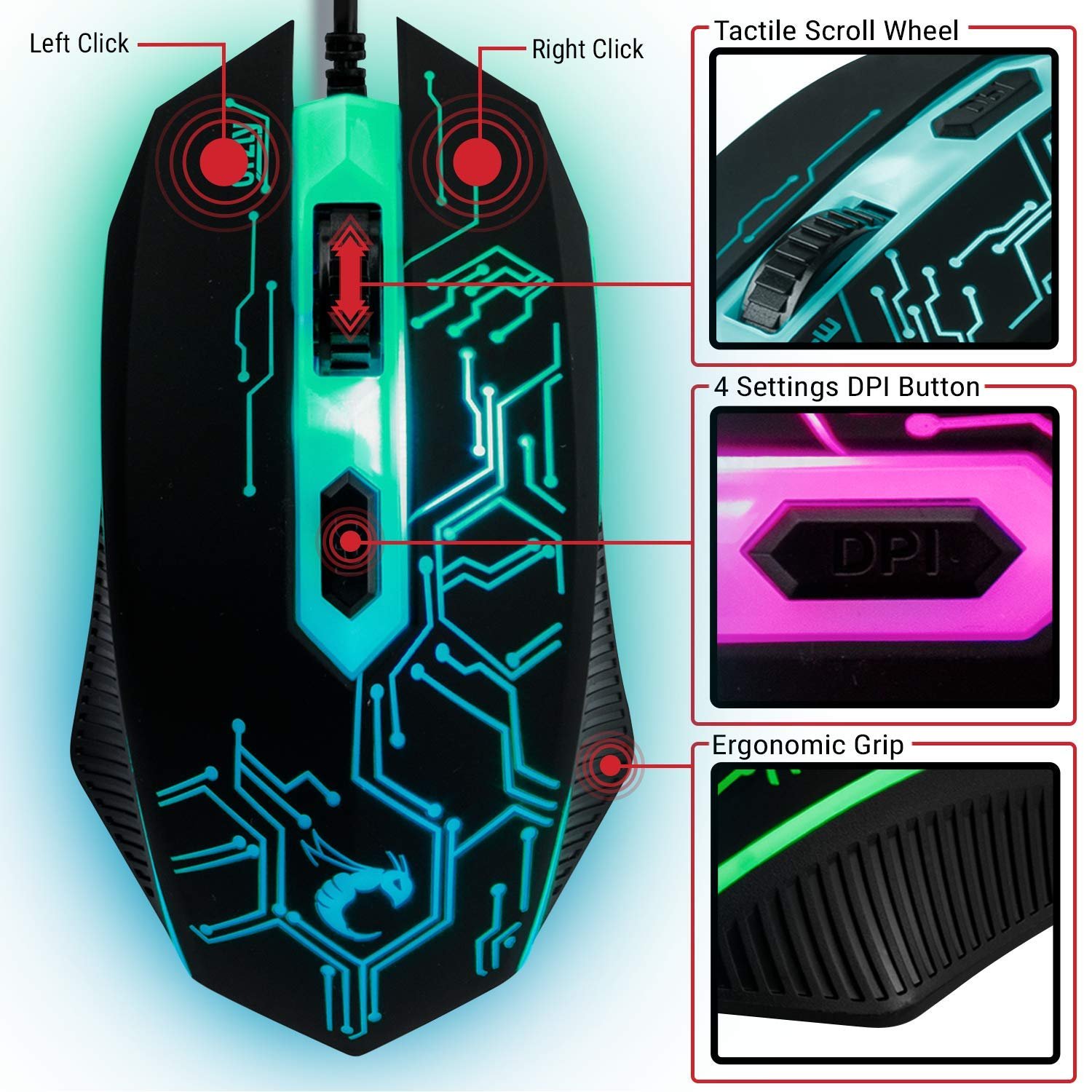 Gaming Keyboard and Mouse and Mouse pad and Gaming Headset, Wired LED RGB Backlight Bundle for PC Gamers and Xbox and PS4 Users - 4 in 1 Edition Hornet RX-250 - Image 5