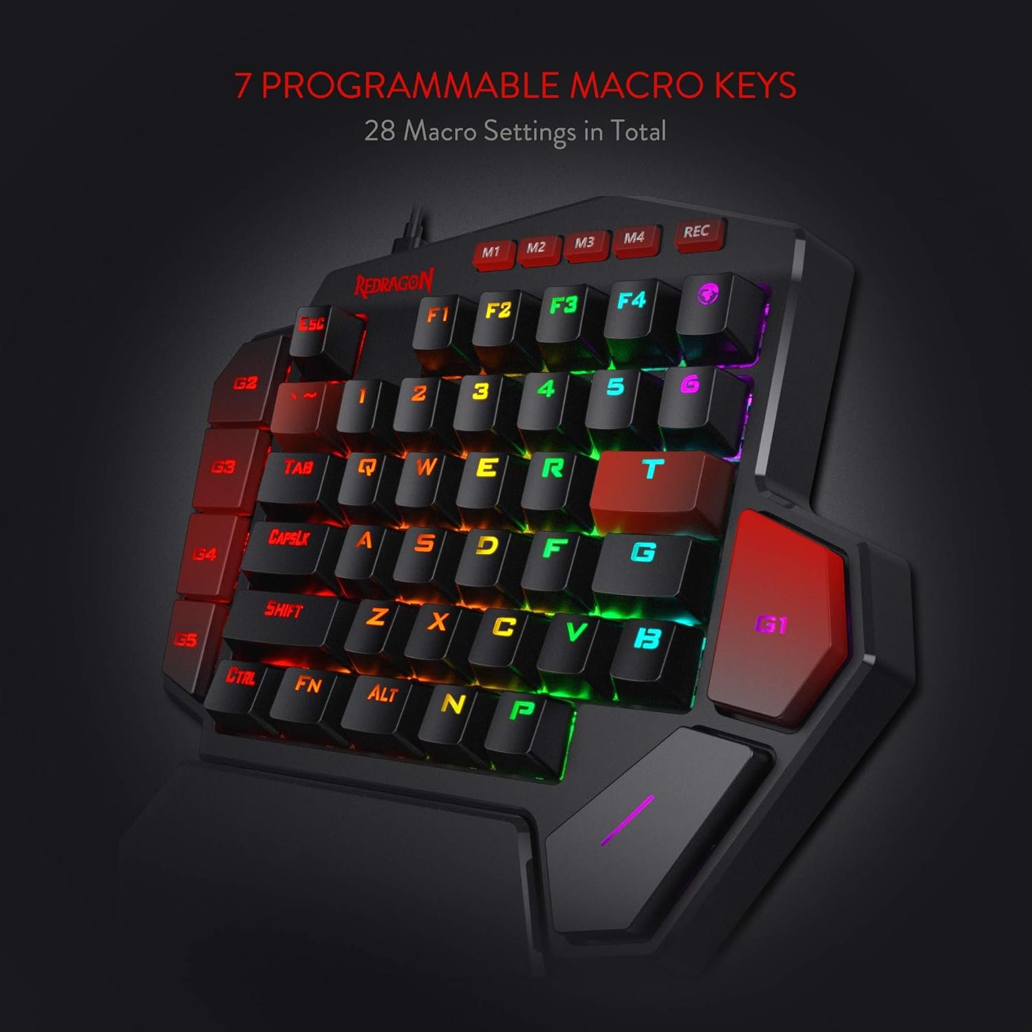 Redragon K585 DITI Wired One-Handed RGB Mechanical Gaming Keyboard, 42 Keys Type-C Professional Gaming Keypad w/Upgraded Hot-Swappable Socket, 7 Onboard Macro Keys & Detachable Wrist Rest - Image 4