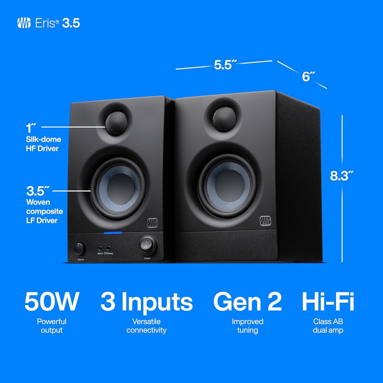 PreSonus Eris 3.5 Studio Monitors, Pair — Powered, Active Monitor Speakers for Near Field Music Production, Desktop Computer, Hi-Fi Audio - Image 6