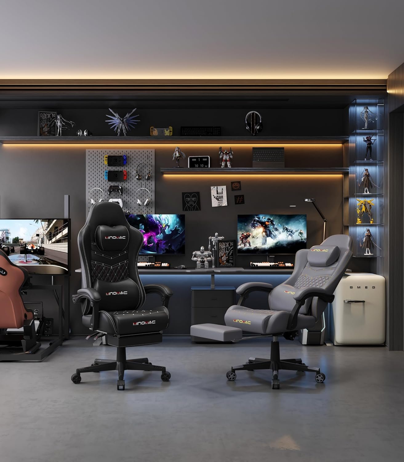 Gaming Chair,Computer Chair with Footrest,Ergonomic backrest and Lumbar Support,Breathable Leather,400LBS Support,Height Adjustable Game Chair with 360°-Swivel (Black) - Image 3