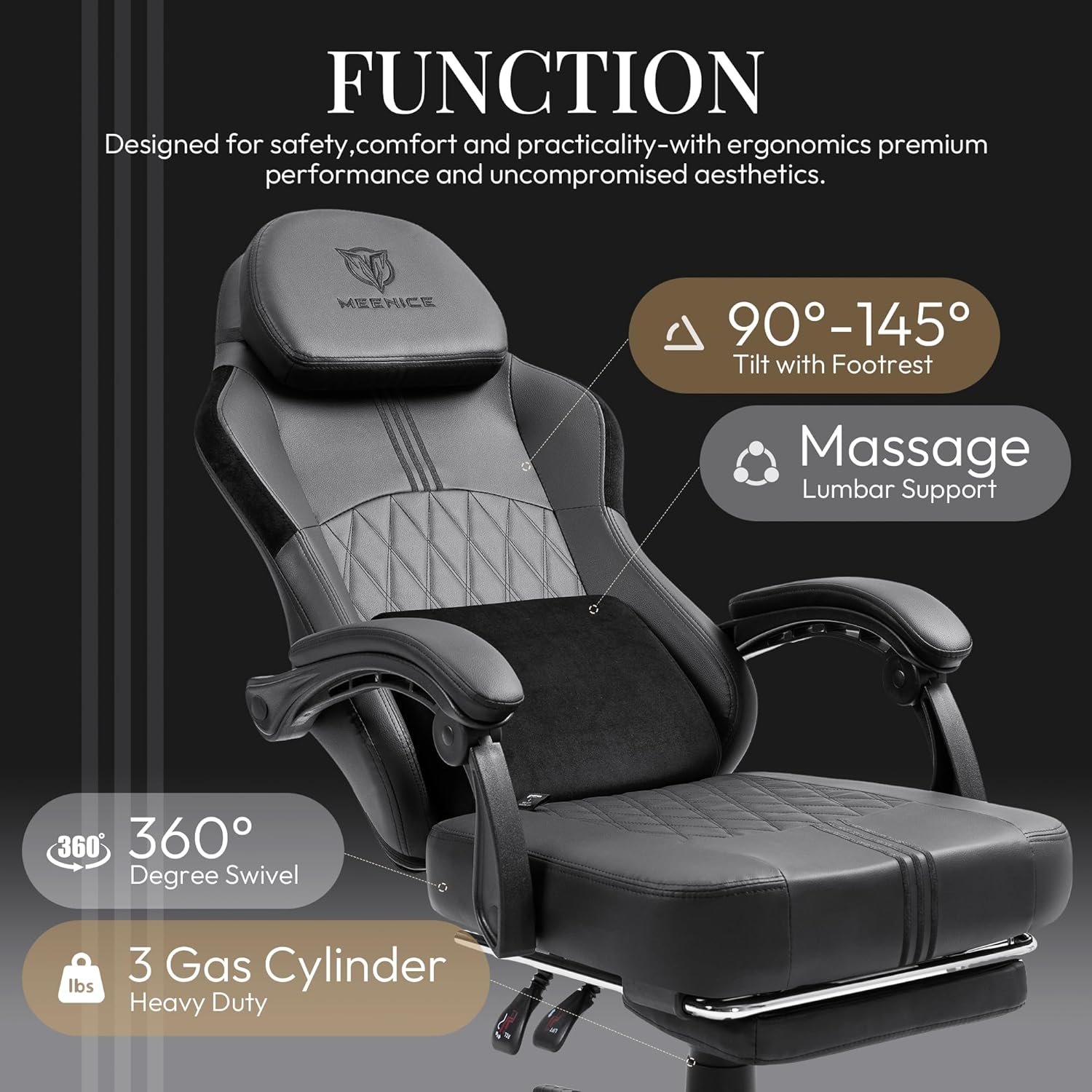 Gaming Chair Ergonomic High Back with Pocket Spring Cushion & Breathable Leather, Cooling Gel Massage Lumbar Support, Adjustable Office Computer Chair for Adults, Heavy Duty 300LBS Capacity - Image 9