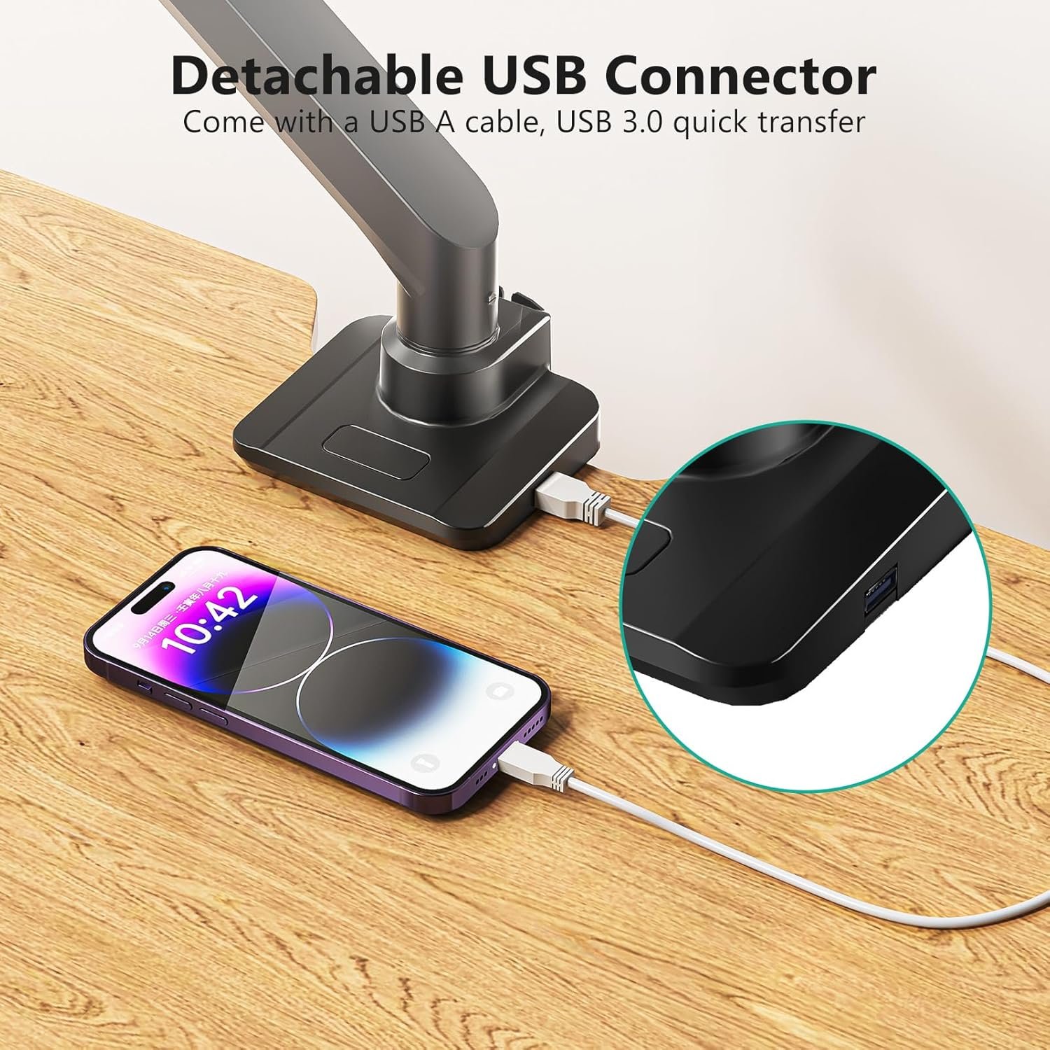 WALI Single Monitor Gas Spring Desk Mount, Heavy Duty Monitor Arm for Ultrawide Screen up to 49 inch, 44 lbs with USB. Fully Adjustable, Mounting Holes 75 and 100 (GSMU001XL), Black - Image 8