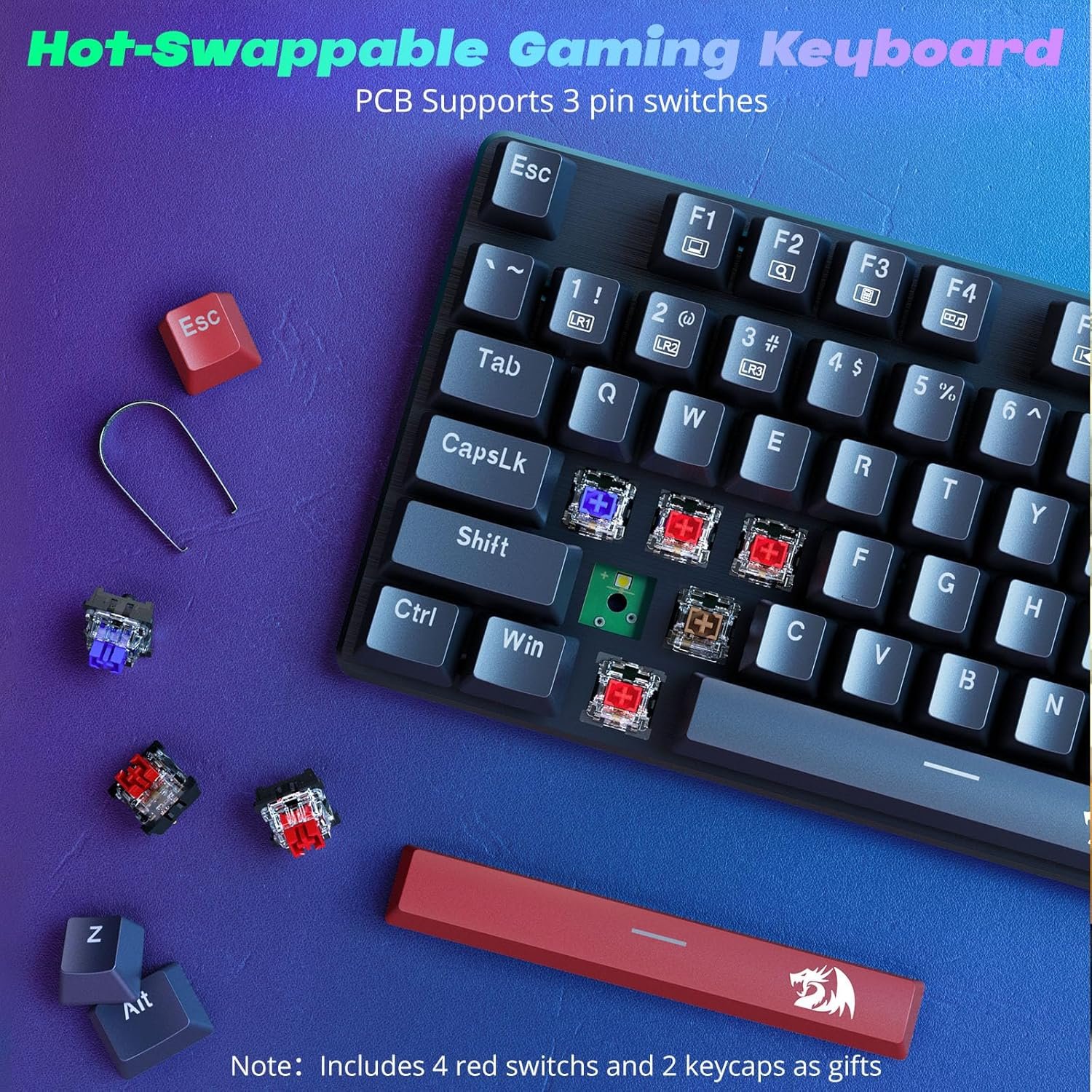 Redragon Mechanical Gaming Keyboard Wired, 11 Programmable Backlit Modes, Hot-Swappable Red Switch, Anti-Ghosting, Double-Shot PBT Keycaps, Light Up Keyboard for PC Mac - Image 6