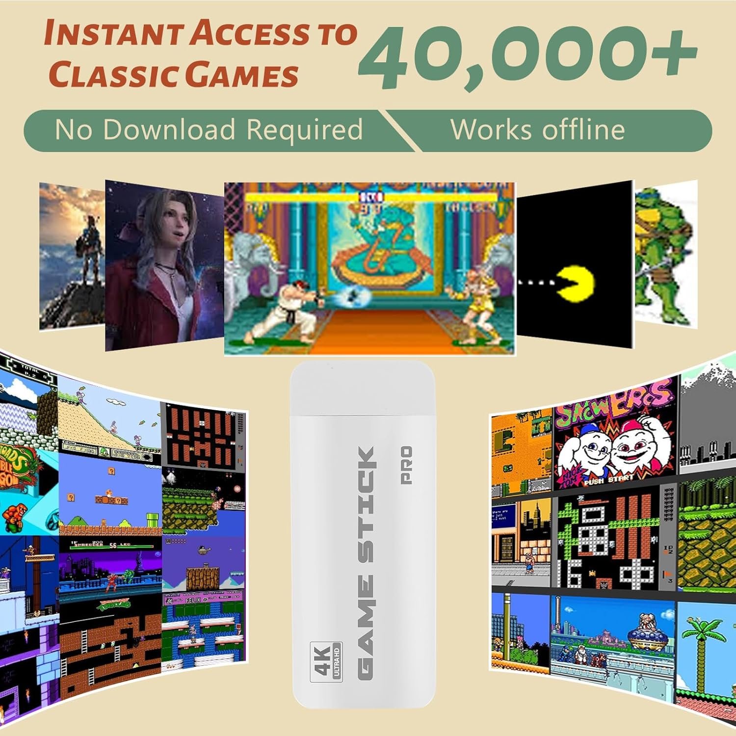 HRYYDS 2025 Retro Gaming Console Pro 4K HDMI with 40,000+ Built-in Classic Video Games - Plug & Play Game Stick for TV with 2 Wireless Controllers | 23 Emulator Support 64GB - Image 4