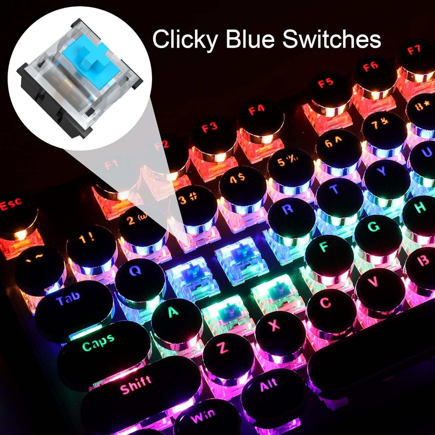 Camiysn Typewriter Style Mechanical Gaming Keyboard, Black Retro Punk Gaming Keyboard with RGB Backlit, 104 Keys Blue Switch Wired Cute Keyboard, Round Keycaps for Windows/Mac/PC - Image 5