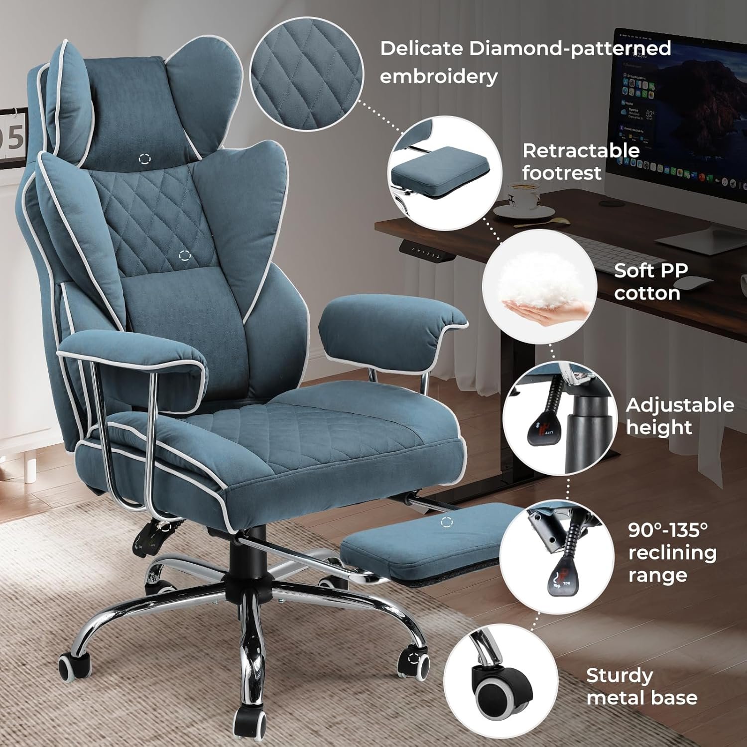COMHOMA Big and Tall Office Chair, High Back Leather Gaming Chair with Footrest, Executive Ergonomic Office Chair with Pocket Spring Lumbar Support and with Outward Fixed Soft Armrests - Image 6