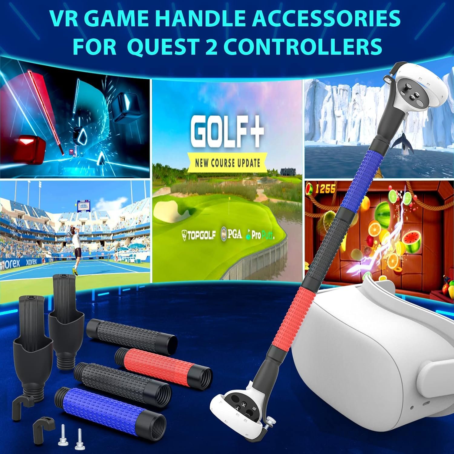 VR Game Handle Accessories for Quest 2 Controllers, Extension Grips for Playing Beat Saber Gorilla Tag Long Arms, Compatible with Oculus Quest 2 Touch Controllers, Black, Red, Blue - Image 7