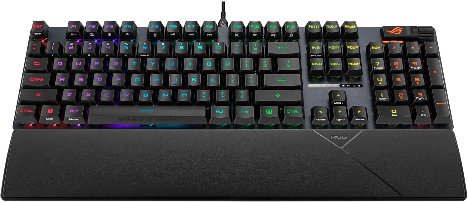 ASUS ROG Strix Scope II Gaming Keyboard, pre-lubed ROG RX Red Linear Optical switches, Sound-dampening Foam, PBT doubleshot keycaps, Streaming hotkeys, Multi-Function Controls, Wrist Rest - Image 6
