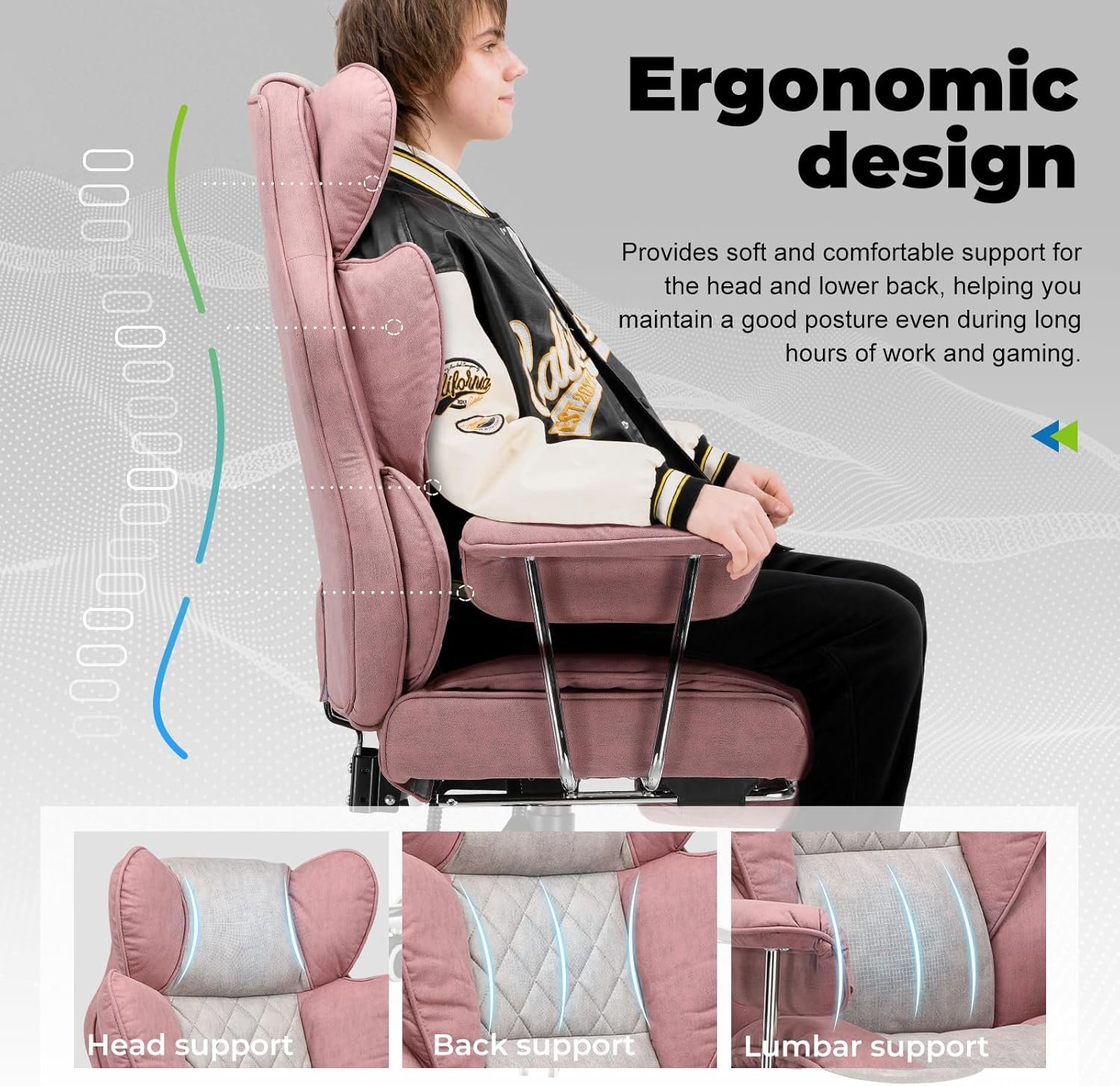 COMHOMA Big and Tall Office Chair, High Back Leather Gaming Chair with Footrest, Executive Ergonomic Office Chair with Pocket Spring Lumbar Support and with Outward Fixed Soft Armrests - Image 4