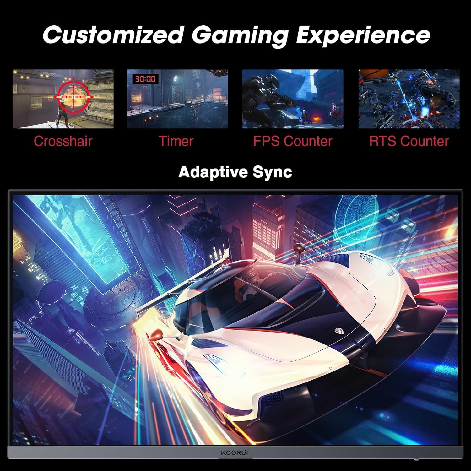 KOORUI Monitor, 27" Gaming Monitor, 165Hz, IPS, FHD 1920 x 1080 1ms Computer Monitor with Adaptive Sync, 75x75 mm VESA Mountable, Tilt Adjustable, 2 x HDMI 2.0 & DisplayPort 1.4, GN06, Black - Image 4