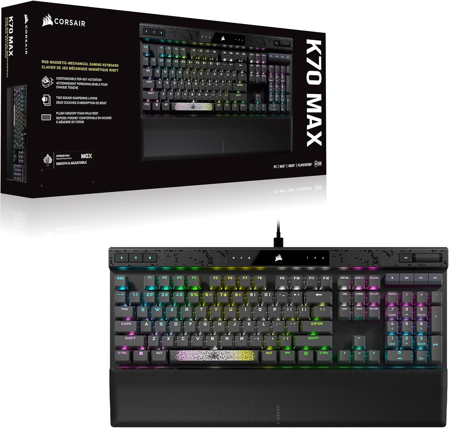 CORSAIR K70 MAX RGB Magnetic Mechanical Wired Gaming Keyboard –MGX Adjustable Switches, Simultaneous SOCD and Rapid Trigger, PBT Double-Shot Keycaps, Sound Dampening, 8000Hz Polling, QWERTY NA, Black - Image 9