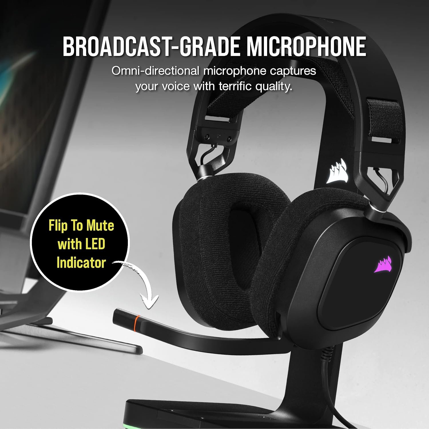 Corsair HS80 RGB USB Premium Gaming Headset with Dolby Audio 7.1 Surround Sound (Broadcast-Grade Omni-Directional Microphone, Memory Foam Earpads, High-Fidelity Sound, Durable Construction) Carbon - Image 4