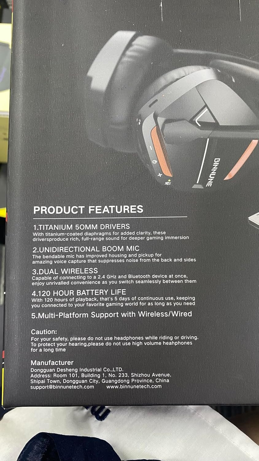 BINNUNE Wireless Gaming Headset with Microphone for PC PS4 PS5, 2.4G Wireless Bluetooth USB Gamer Headphones with Mic for Laptop Computer - Image 9