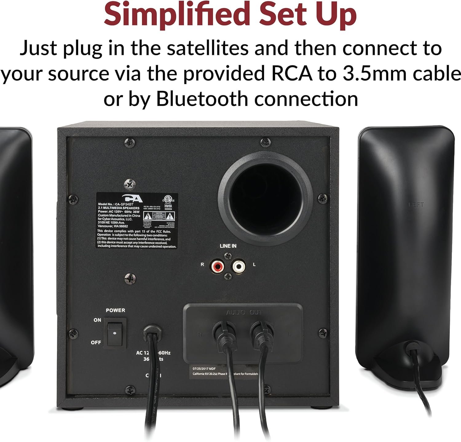 Cyber Acoustics CA-SP34BT Bluetooth Speakers with LED Lights – The Perfect Gaming, Movie, Party, Multimedia 2.1 Subwoofer Speaker System, Black - Image 5