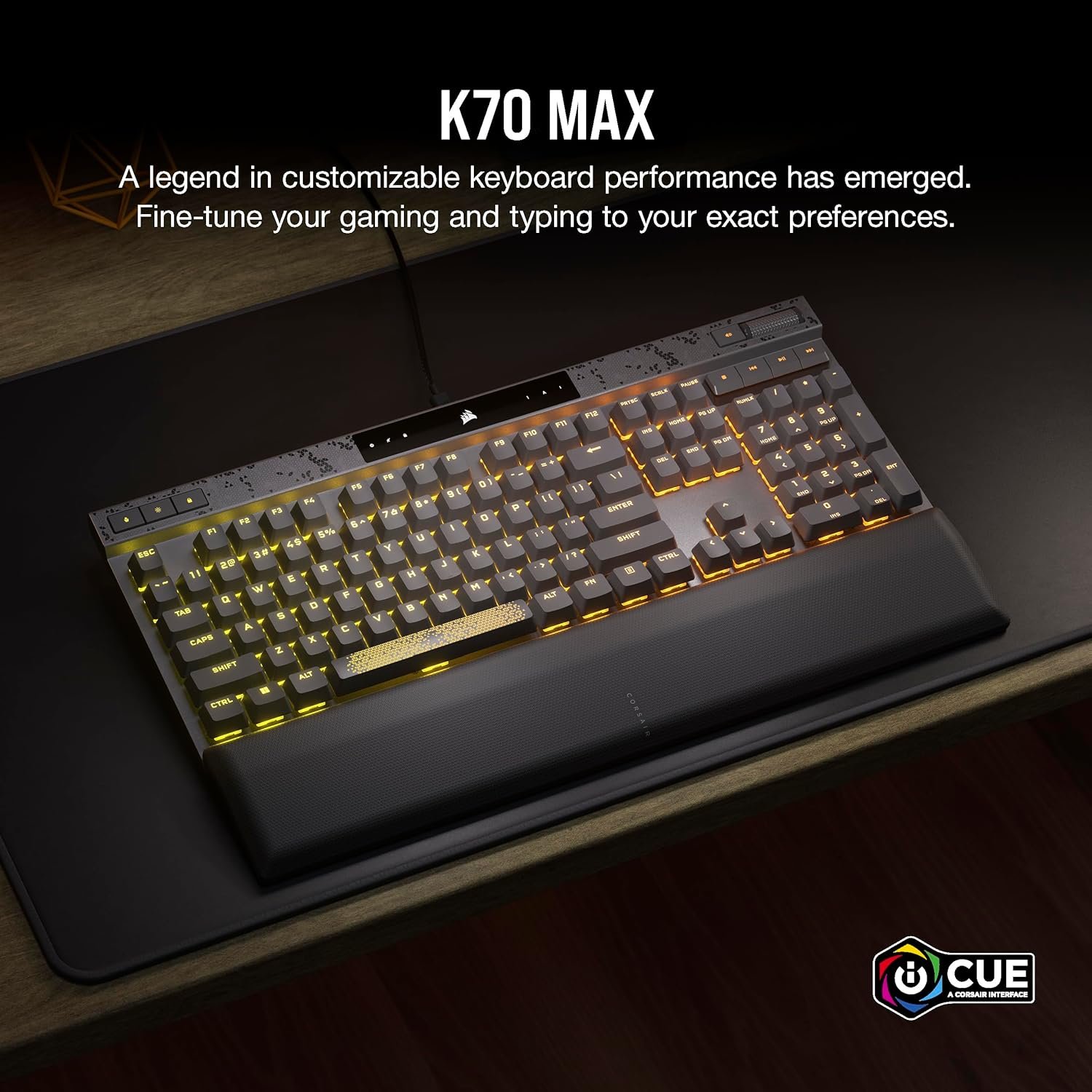CORSAIR K70 MAX RGB Magnetic Mechanical Wired Gaming Keyboard –MGX Adjustable Switches, Simultaneous SOCD and Rapid Trigger, PBT Double-Shot Keycaps, Sound Dampening, 8000Hz Polling, QWERTY NA, Black - Image 3