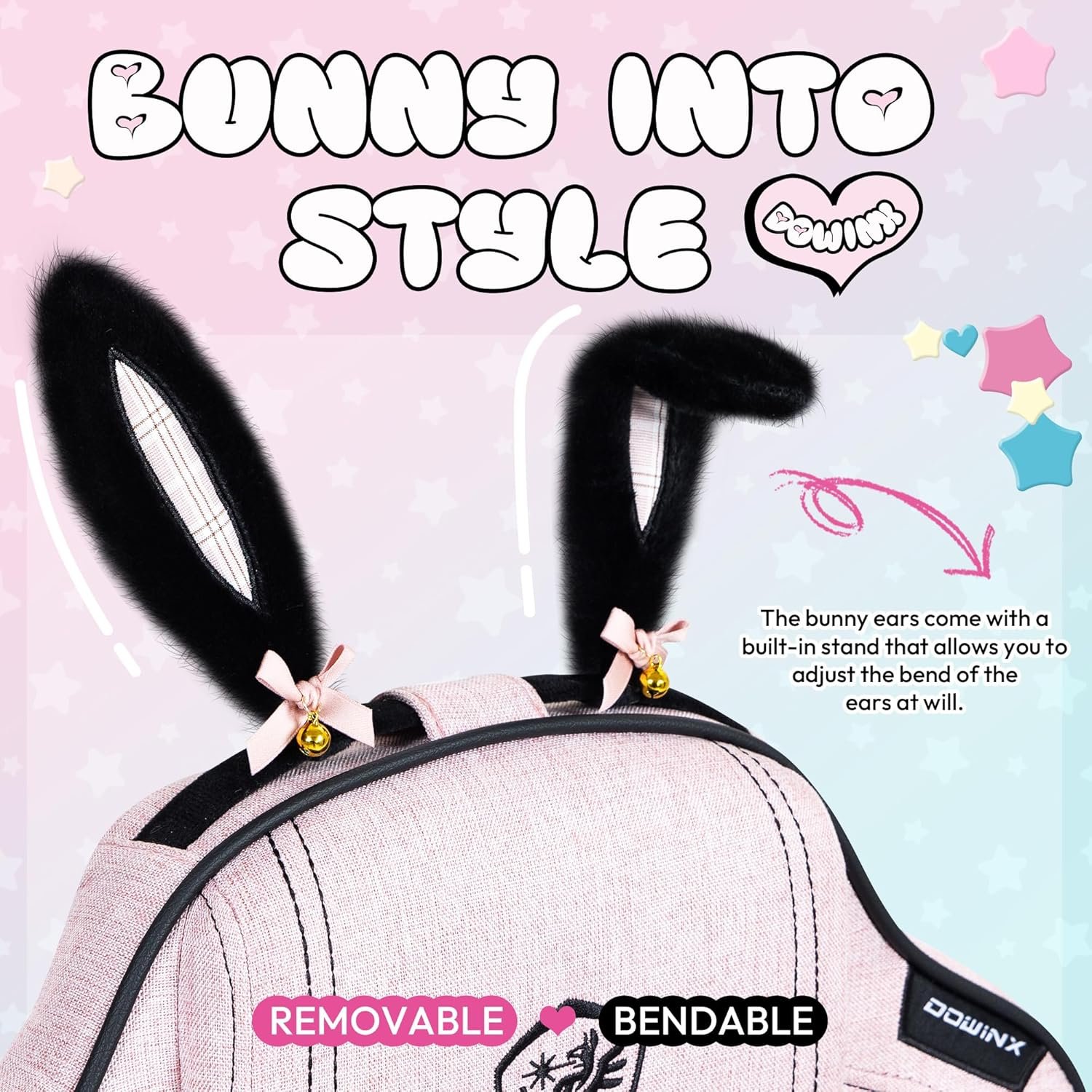 Dowinx Gaming Chair with Removable Cute Bunny Ears, Desk Game Chair Adiustable Height Cloth for Girl, Ergonomic Computer Chair for Adult, Teen, Executive Design for Home and Office, Pink - Image 4