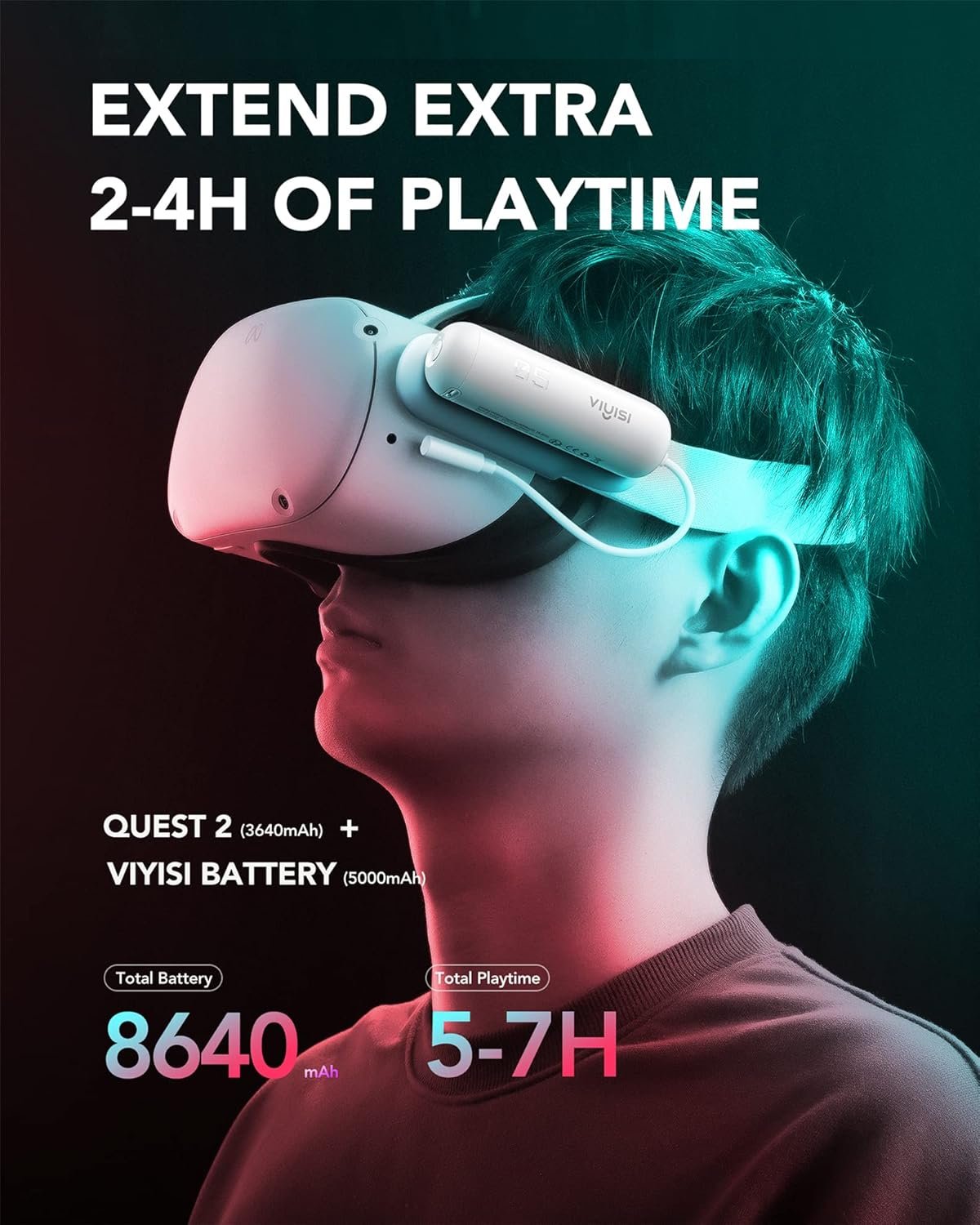 Battery Pack for Oculus Quest 2, 5000mAh Portable Charger Accessories for Meta Quest 2 Headset, Power Bank for VR Quest 2 Original Strap, Fast Charging Extend Extra 2-4H Playtime - Image 3