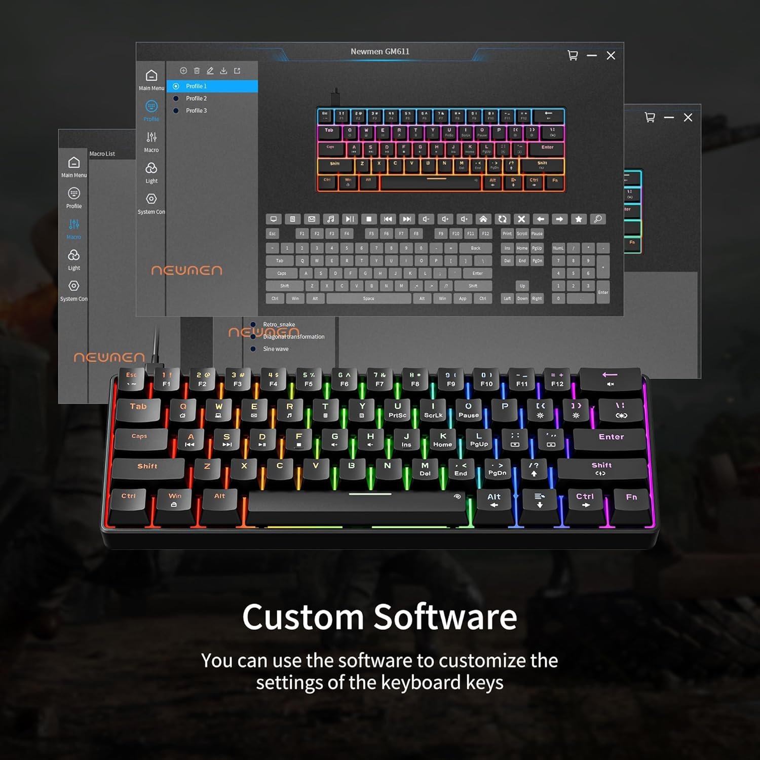 Newmen GM611 Mechanical Keyboard,LED Rainbow Backlit Gaming Wired Keyboard Compact Mini 61 Keys Portable 60 Percent Mechanical Keyboards with Black Keycaps,for Windows Laptop PC Linear Red Switches - Image 9
