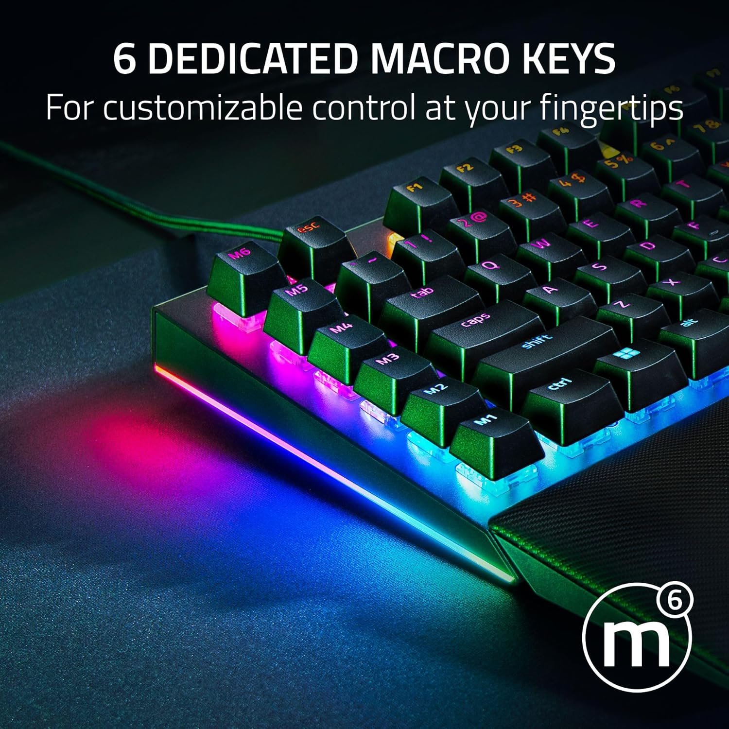 Razer BlackWidow V4 Mechanical Gaming Keyboard: Green Switches Tactile & Clicky - Chroma RGB - 6 Macro Keys - Magnetic Wrist Rest - Doubleshot ABS Keycaps - Roller & Media Keys Snap Tap - Image 5