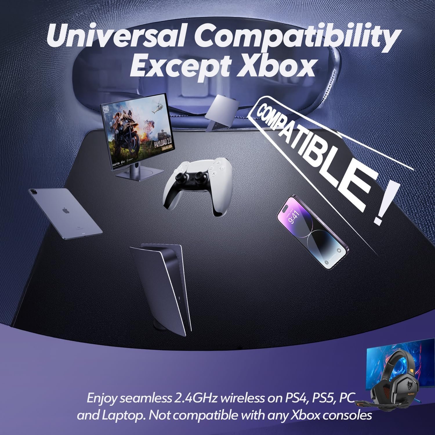 NUBWO G06 Dual Wireless Gaming Headset with Microphone for PS5, PS4, PC - 23ms Low Latency Audio - 100-Hour of Playtime - 50mm Drivers (Black-Orange) - Image 8