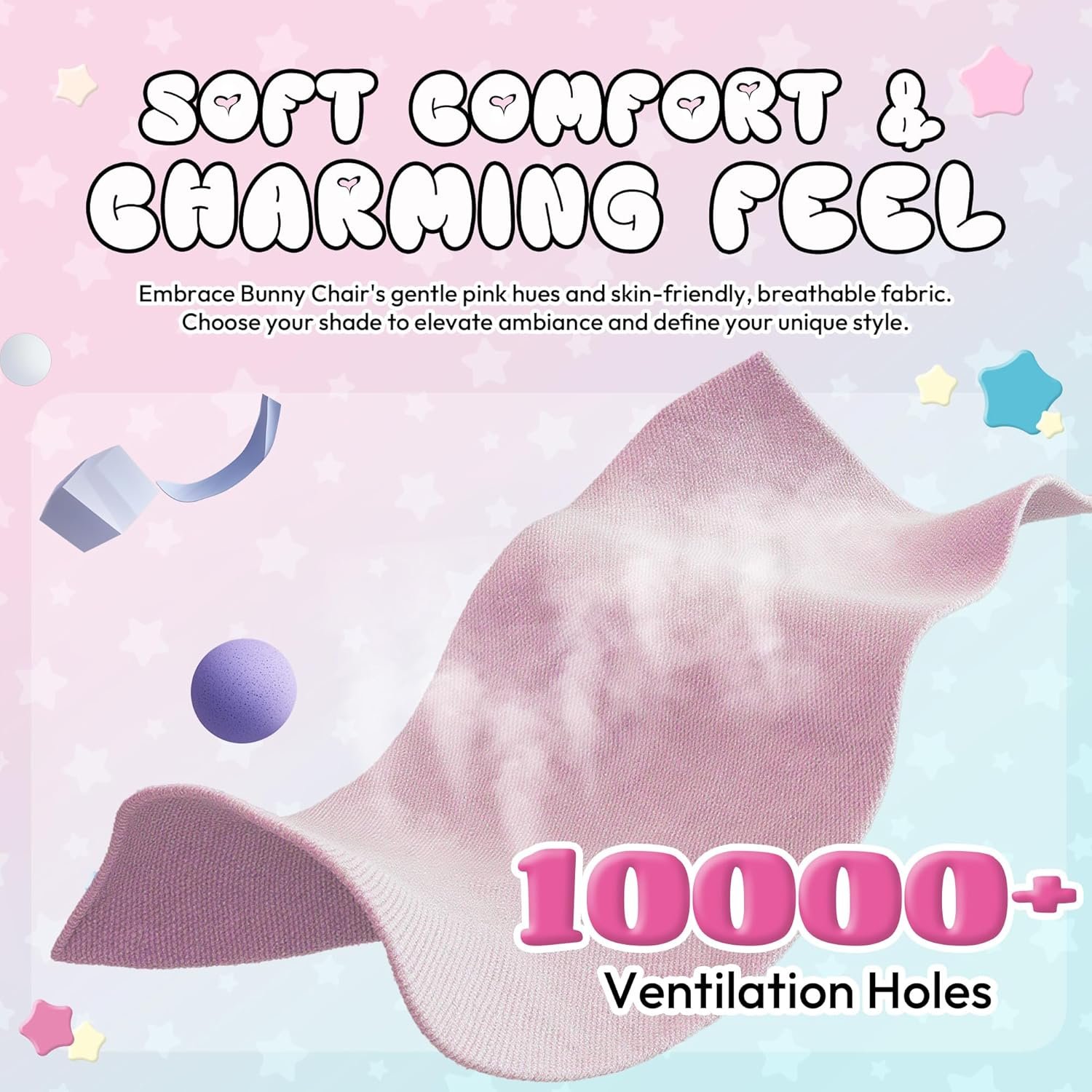 Dowinx Gaming Chair with Removable Cute Bunny Ears, Desk Game Chair Adiustable Height Cloth for Girl, Ergonomic Computer Chair for Adult, Teen, Executive Design for Home and Office, Pink - Image 8