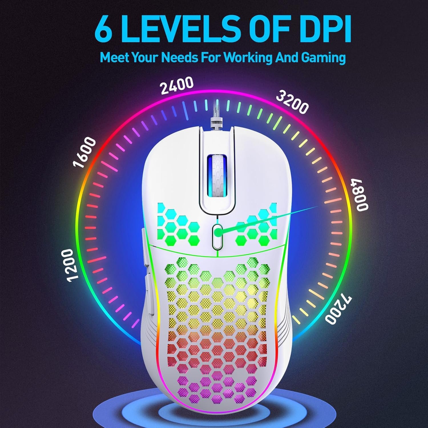 Wired Gaming Mouse, Computer Mouse Ergonomic Mice Honeycomb Design with RGB Backlight, 6 Buttons for PC/Mac/Laptop - Image 5