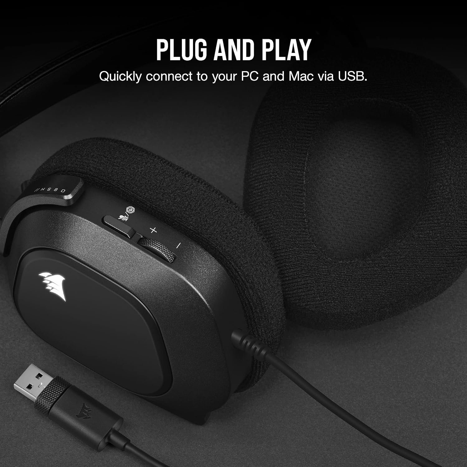 Corsair HS80 RGB USB Premium Gaming Headset with Dolby Audio 7.1 Surround Sound (Broadcast-Grade Omni-Directional Microphone, Memory Foam Earpads, High-Fidelity Sound, Durable Construction) Carbon - Image 6
