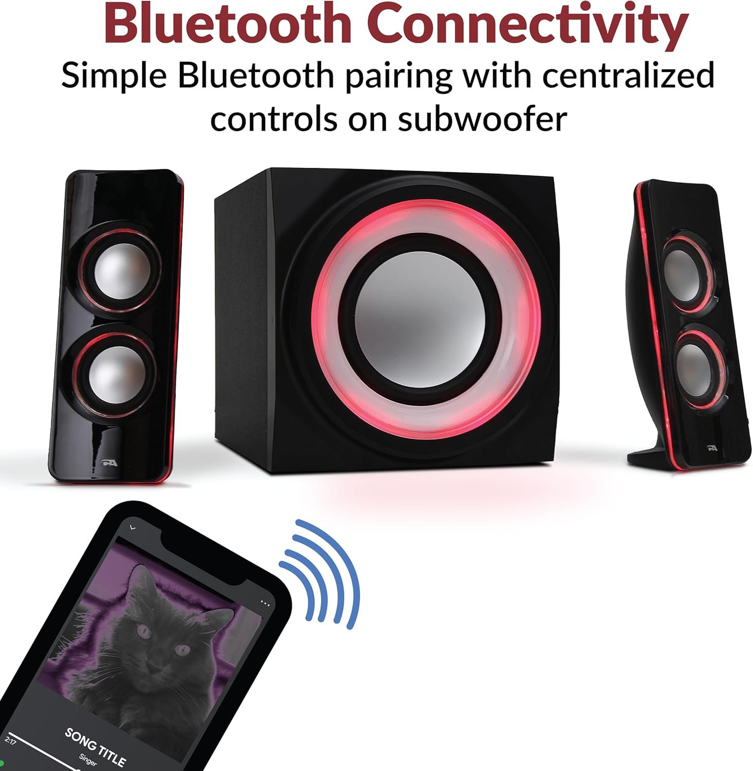 Cyber Acoustics CA-SP34BT Bluetooth Speakers with LED Lights – The Perfect Gaming, Movie, Party, Multimedia 2.1 Subwoofer Speaker System, Black - Image 4