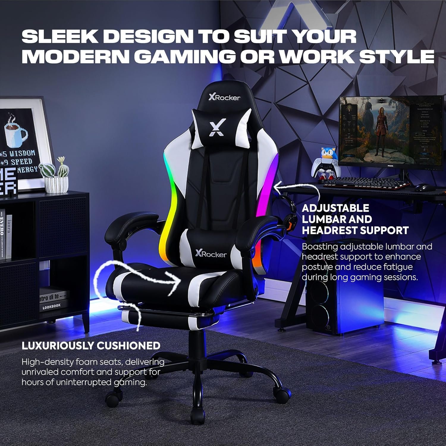 X Rocker PC Computer Video Gaming Office Chair, Built in Audio Speakers and Ergonomic Design for Men, Boys, Girls, Teens - Image 5
