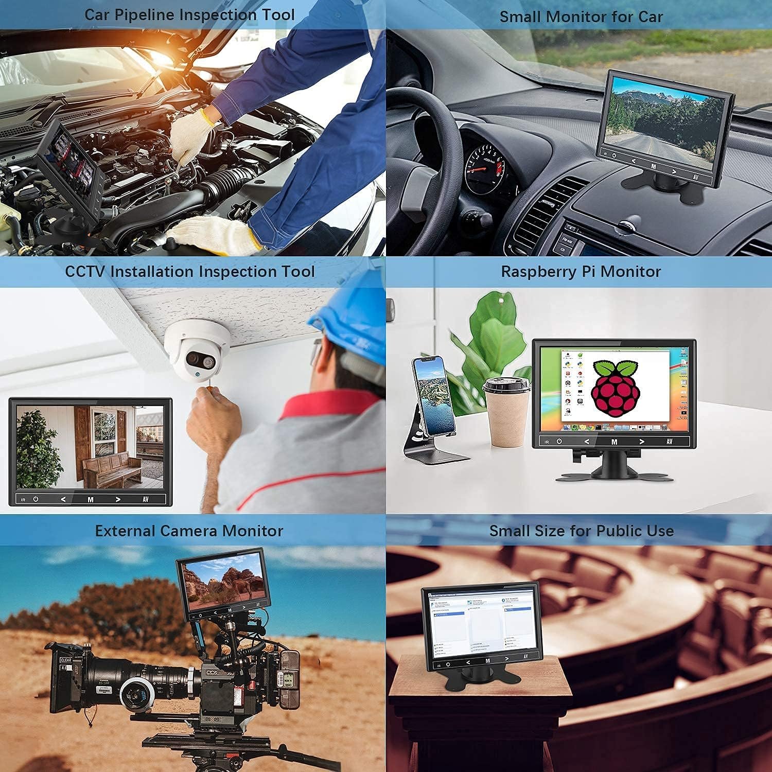 7 inch Mini Monitor, 1024X600 IPS Display Screen Small HDMI Monitor VGA Monitor for PC/CCTV/Raspberry PI/Security Camera/Gaming, Build in Speakers & Earphone Jack, with Remote Control - Image 5