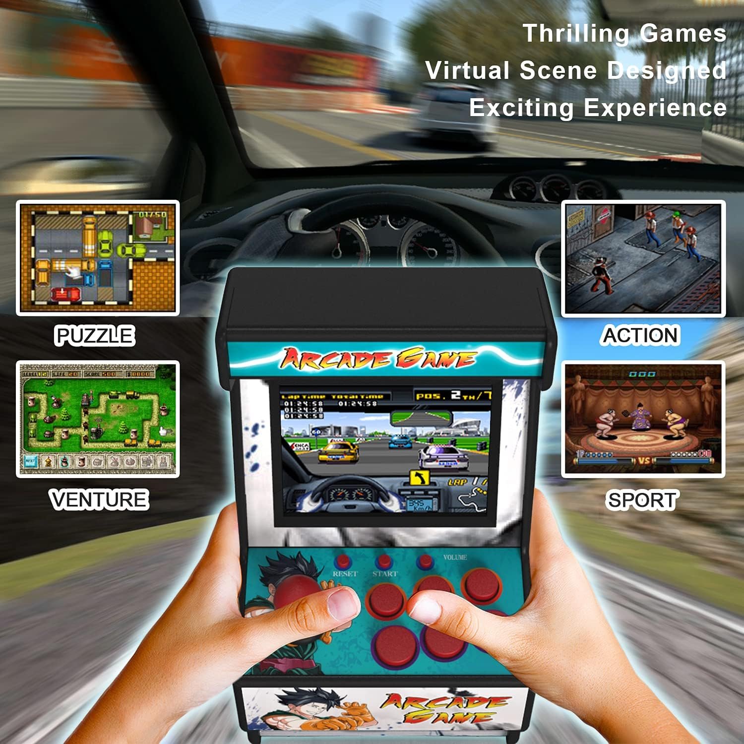 Retro Mini Arcade Machine, Handheld Game Console with 156 Classic Video Games 2.8 Inch Color Display Rechargeable Battery, Support for TV Output, Birthday Present for Children - Image 3