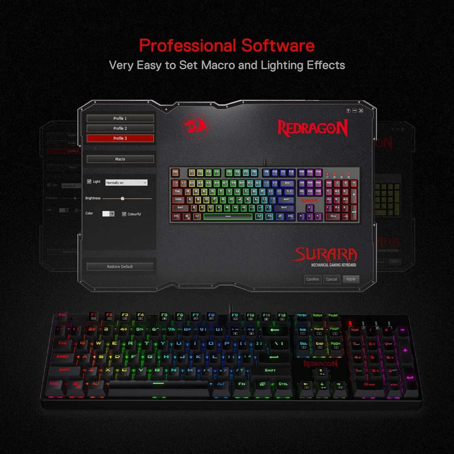 Redragon K582 RGB Mechanical Gaming Keyboard, 100% 104 Keys Standard Layout Gaming Keyboard with Double-Shot ABS Keycaps, Dynamic 16.8M RGB Backlit & Linear Red Switch, Redefine Software Supported - Image 5