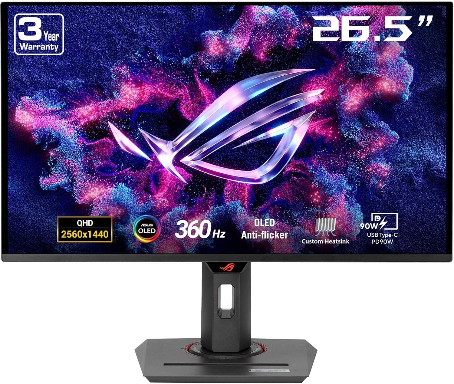 ASUS ROG Strix 27” 1440P QD-OLED Gaming Monitor (XG27ACDNG) -QHD (2560x1440), 360Hz, 0.03ms, Custom Heatsink, OLED Care+, G-SYNC Compatible, 99% DCI-P3, DisplayWidget, AI Gaming, 3yr Warranty - Image 2