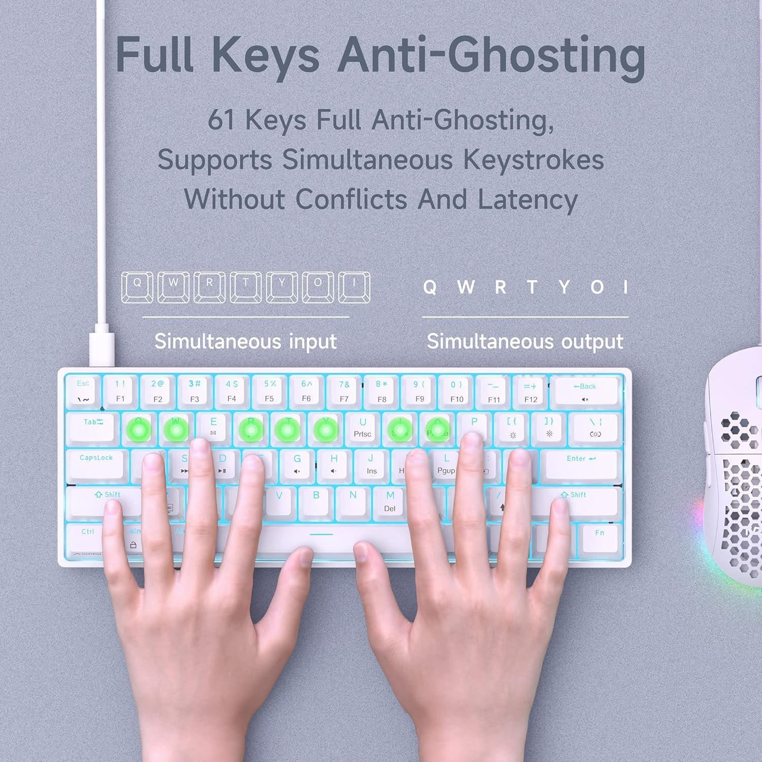 DIERYA DK61SE 60% Mechanical Gaming Keyboard, 61 Keys Anti-Ghosting, LED Backlight, Detachable USB-C, Ultra-Compact Mini Wired Keyboard with Blue Clicky Switch for Windows Laptop PC Gamer Typist - Image 6