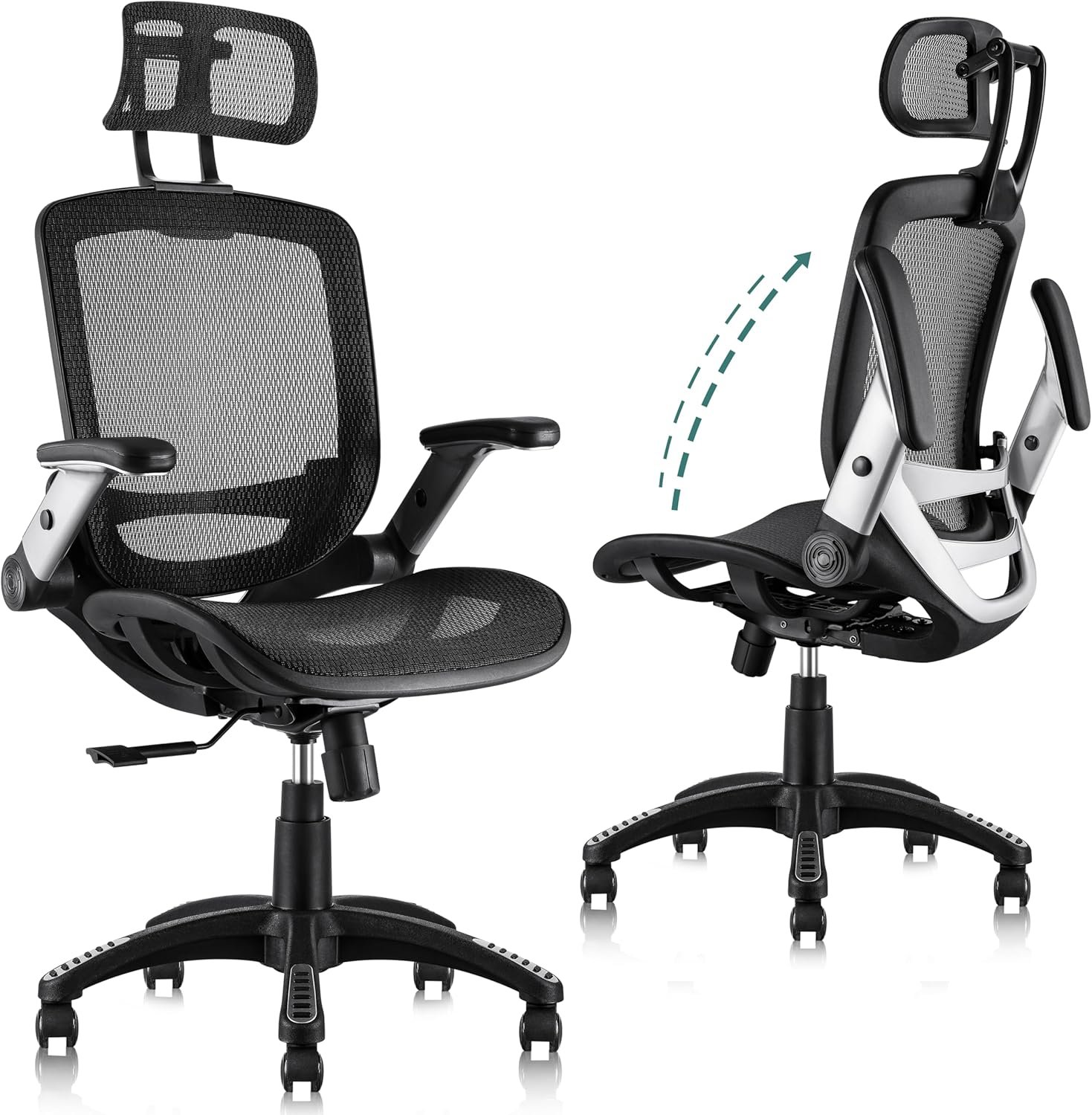 GABRYLLY Ergonomic Office Chair, High Back Home Desk Chair with Headrest, Flip-Up Arms, 90-120° Tilt Lock and Wide Cushion, Big and Tall Mesh Chairs for Man Woman, Black Task Chair - Image 2