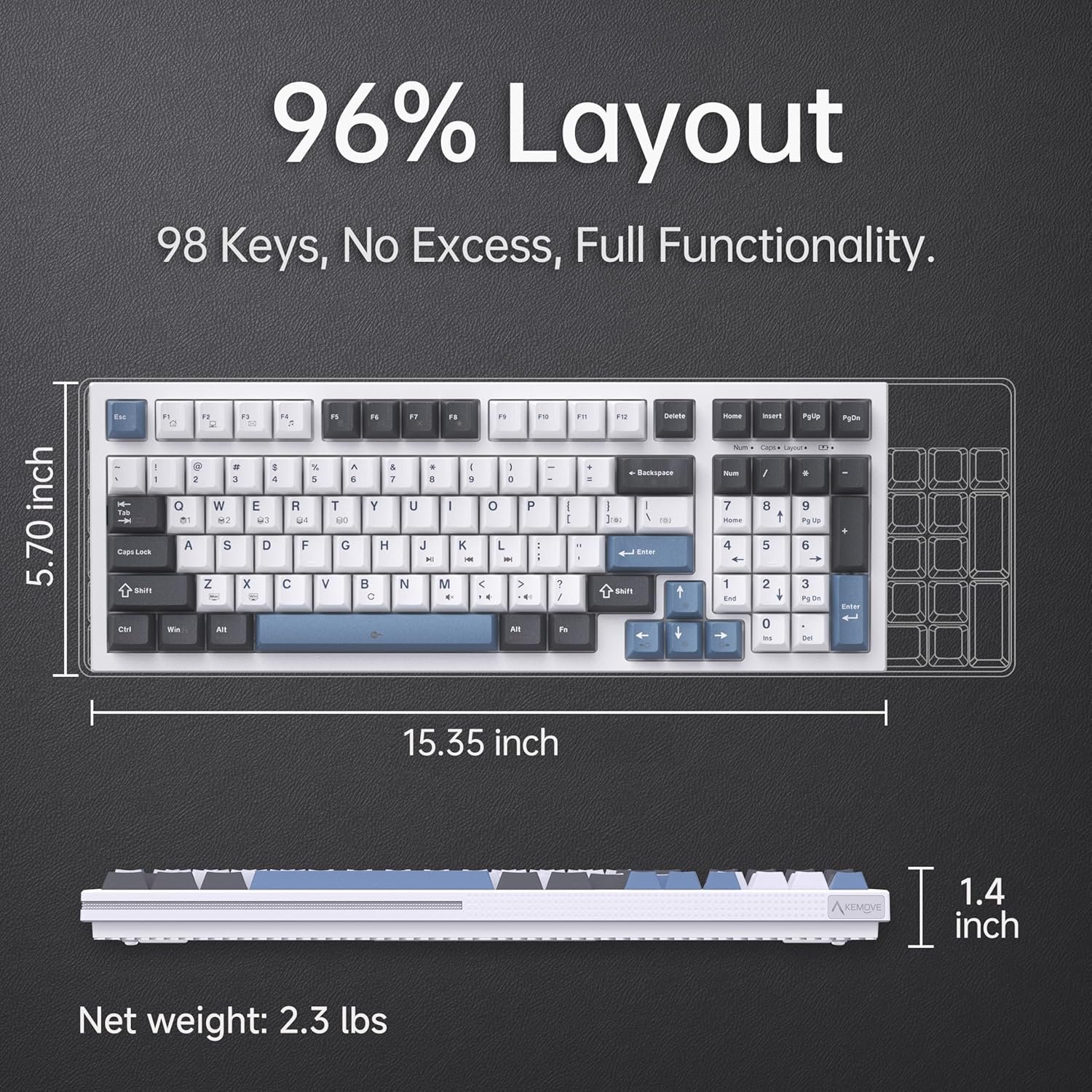 KEMOVE K98SE Mechanical Gaming Keyboard, 98 Keys LED Backlit Programmable, 96% Wired Computer Keyboard with Double Sound Dampening Foam, Pre-lubed Red Switch - Image 3